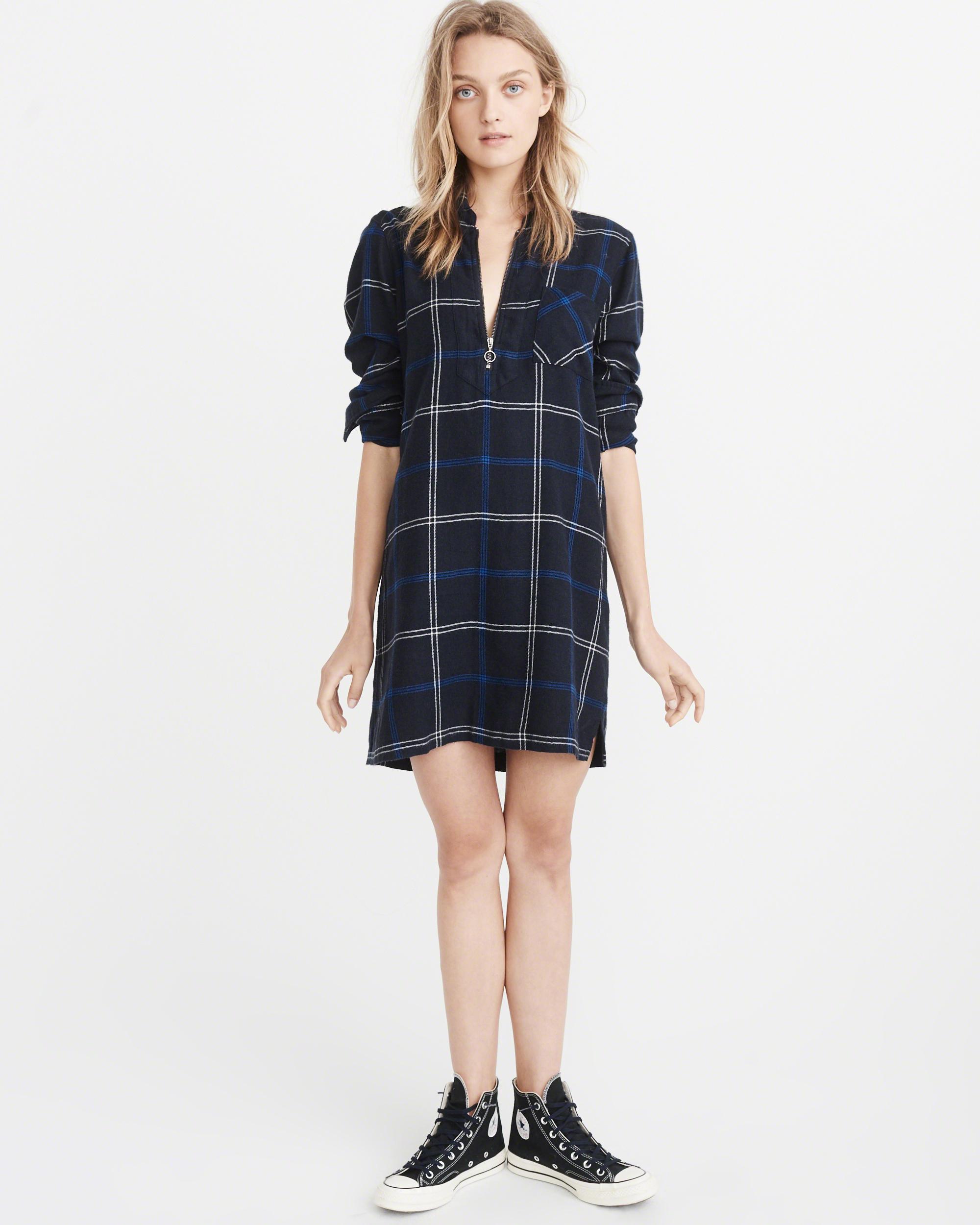 Lyst - Abercrombie & fitch Half-zip Plaid Shirt Dress in Blue