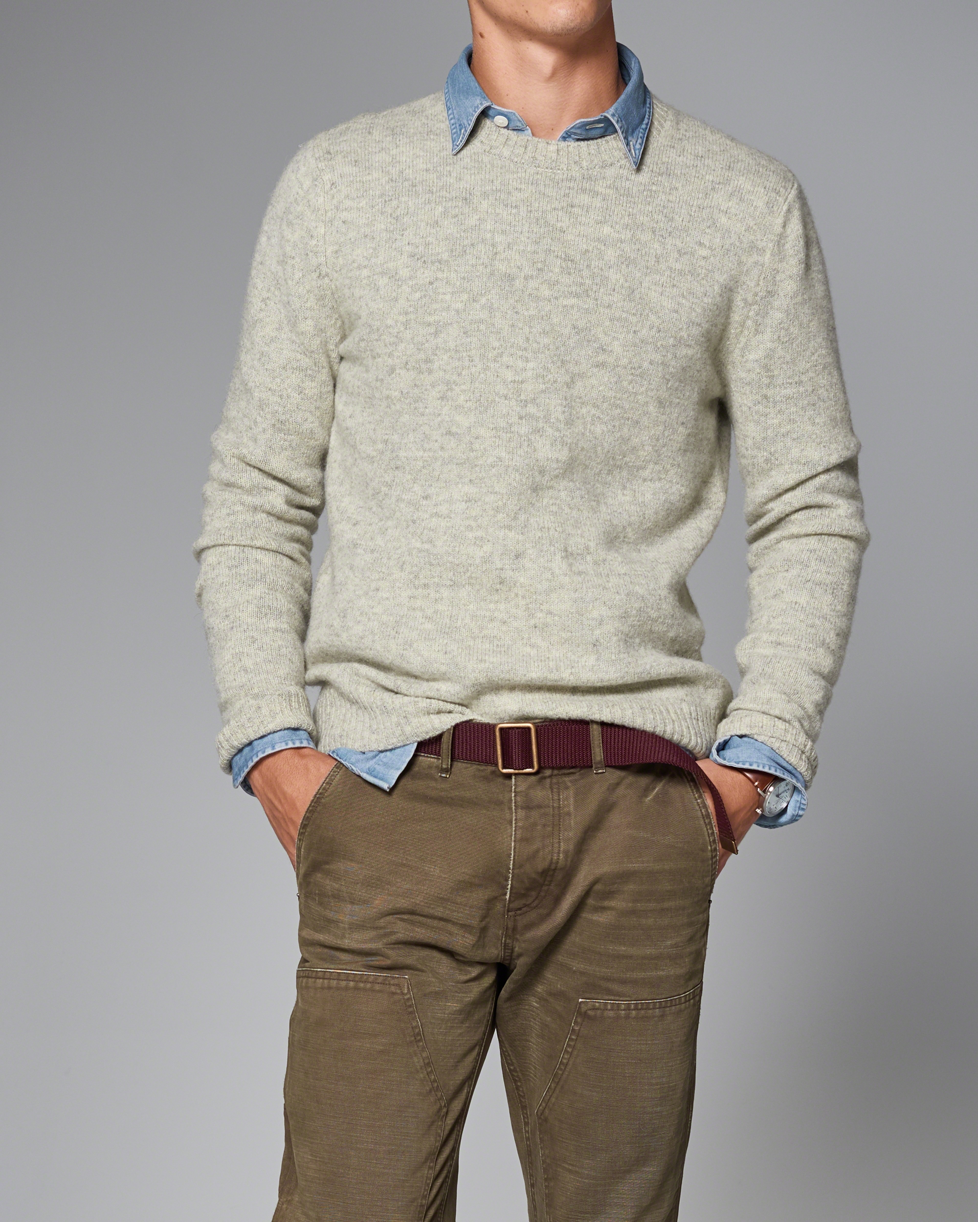 Lyst - Abercrombie & fitch Wool Crew Sweater in Gray for Men