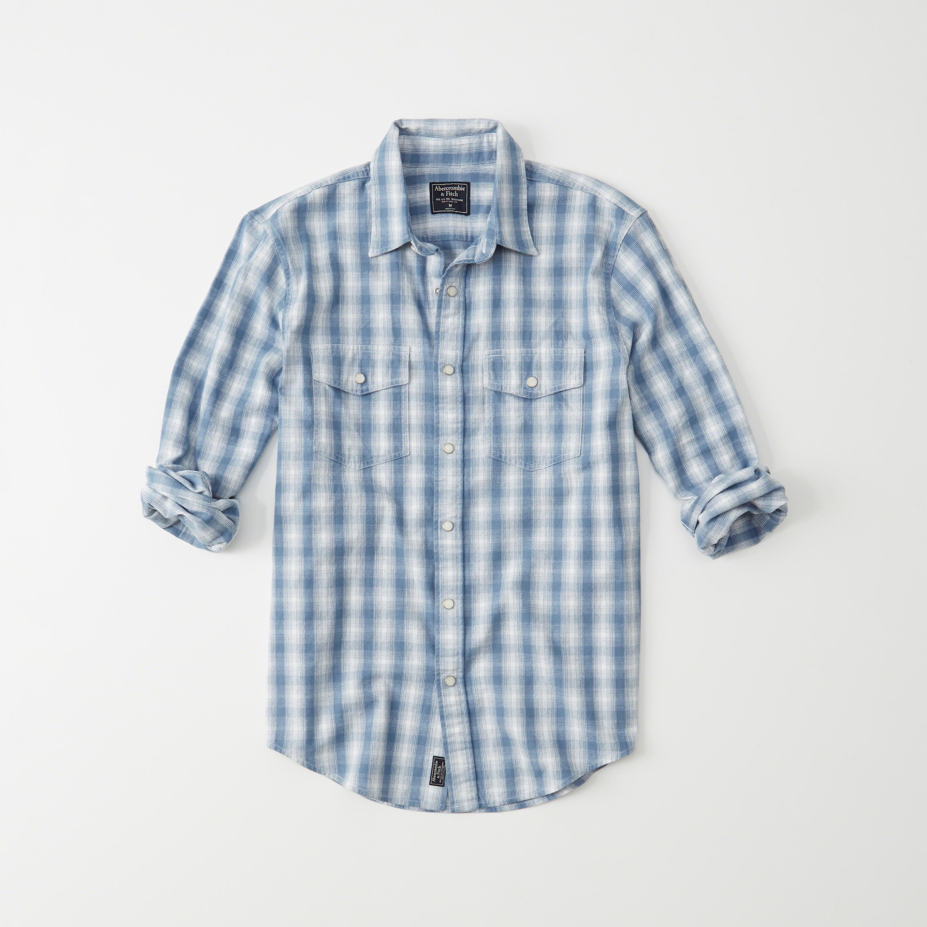 Lyst Abercrombie & Fitch Snapfront Flannel Shirt in Blue for Men