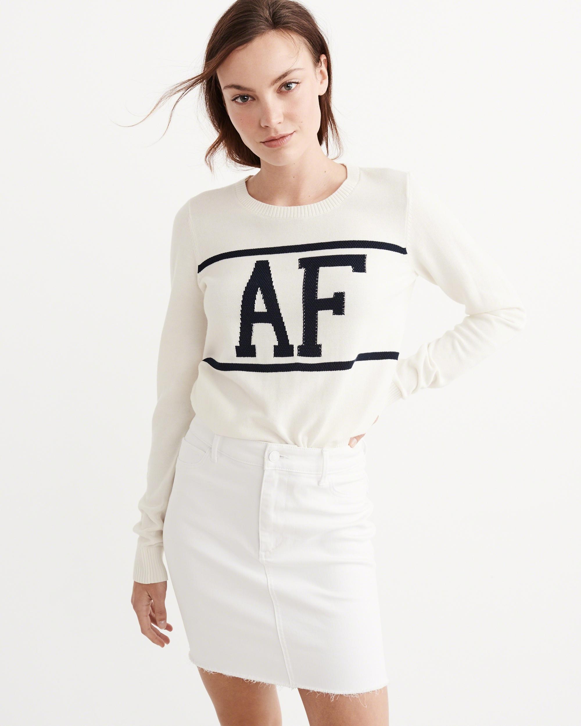 Lyst Abercrombie & Fitch Logo Crew Sweater in White