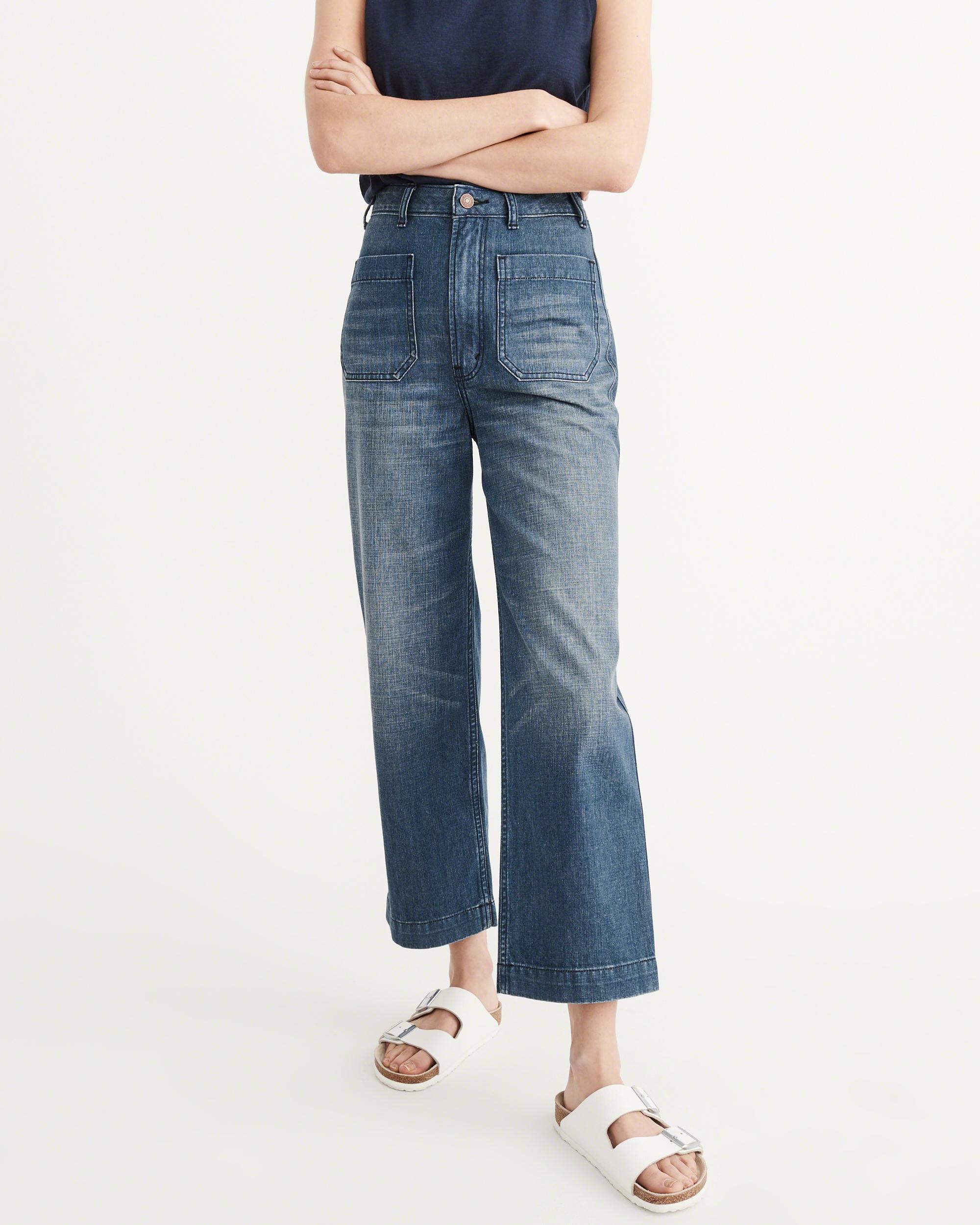 Lyst Abercrombie & Fitch High Rise Cropped Wide Leg Jeans in Blue
