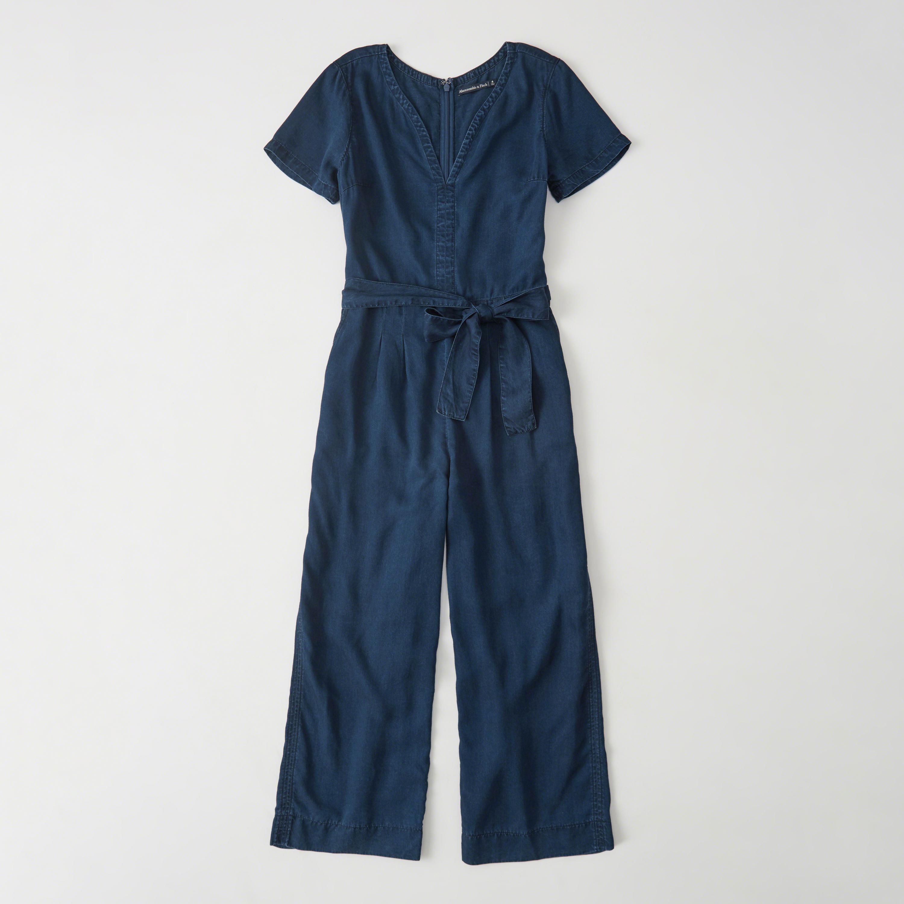 Lyst - Abercrombie & Fitch Short-sleeve Denim Jumpsuit in Blue - Save 16%