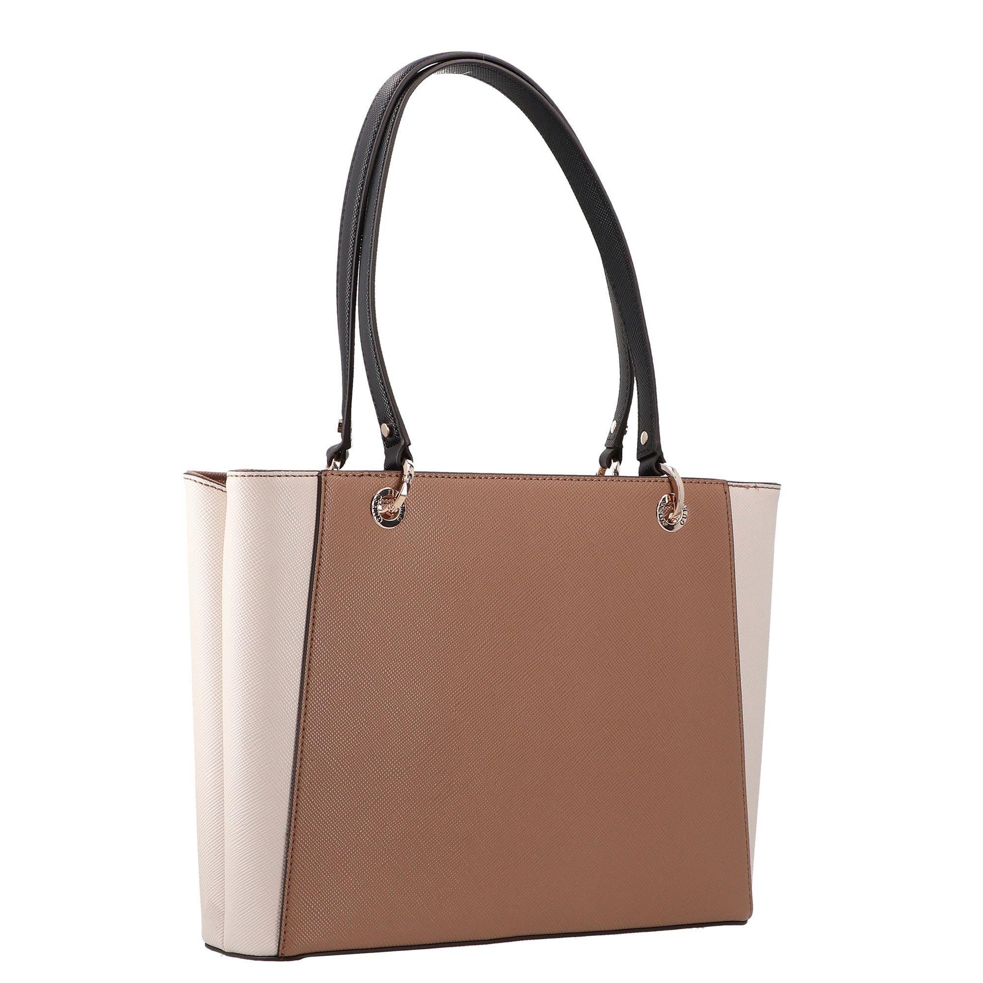 GUESS Damen Handtasche Siria – Geflochten, Naturfarben/Cognac, Mit Schulterriemen Und Reißverschlussfach