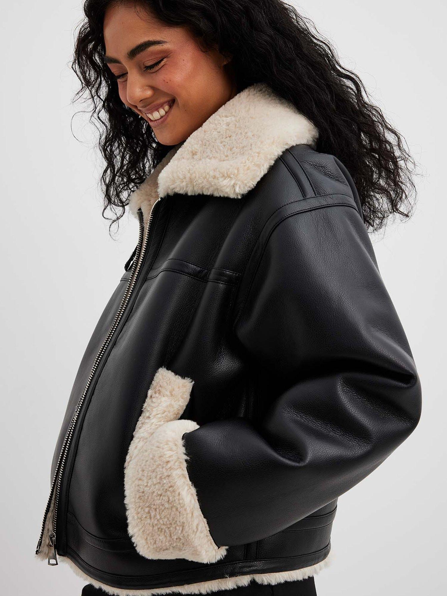 Na Kd Schwarze Jacke Mit Teddyfutter Na Kd Teddyjacke Mit Kapuze