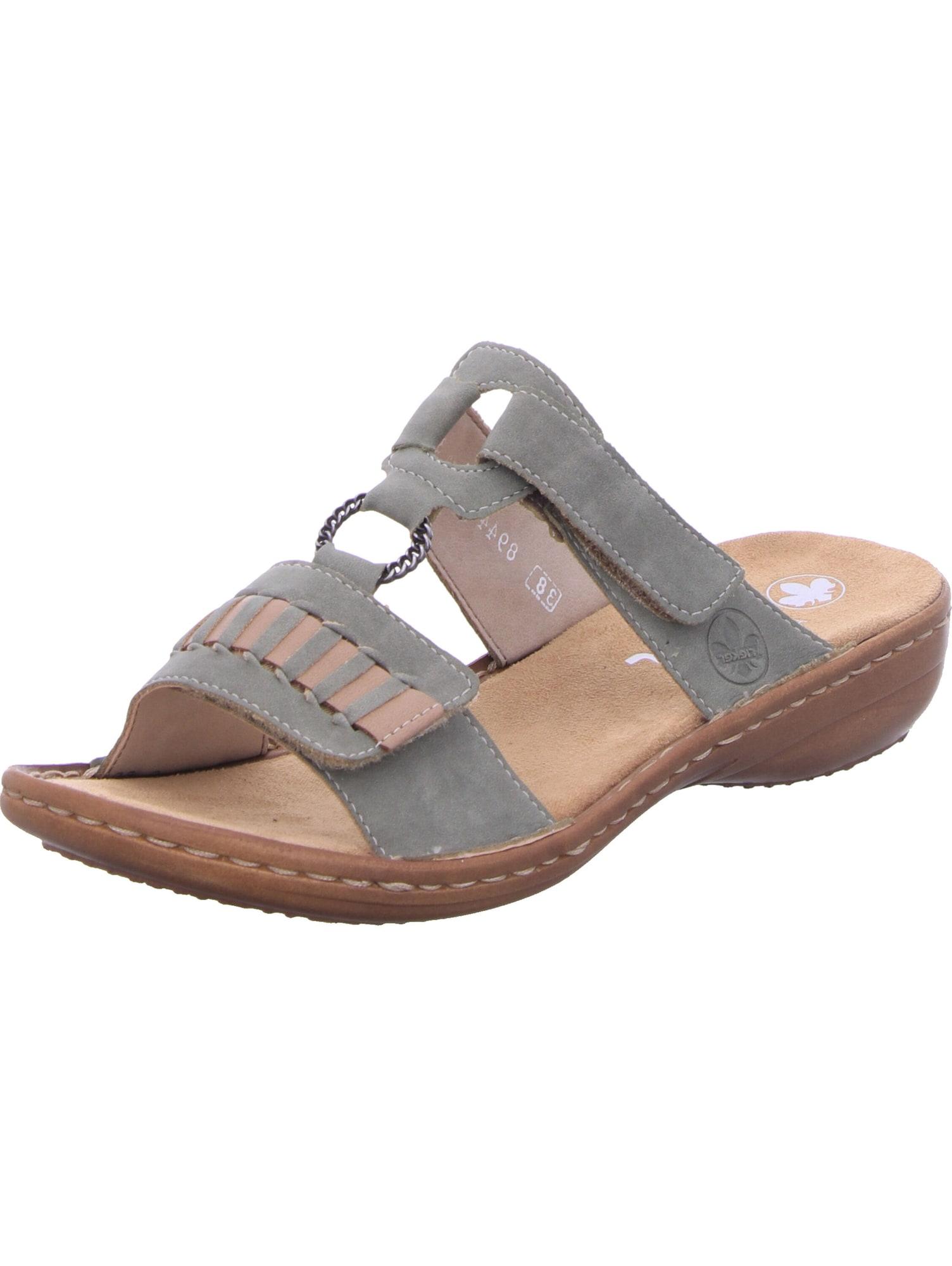 Rieker Damen Sandale V02k3 - Graue Pantoletten Mit Klettverschluss
