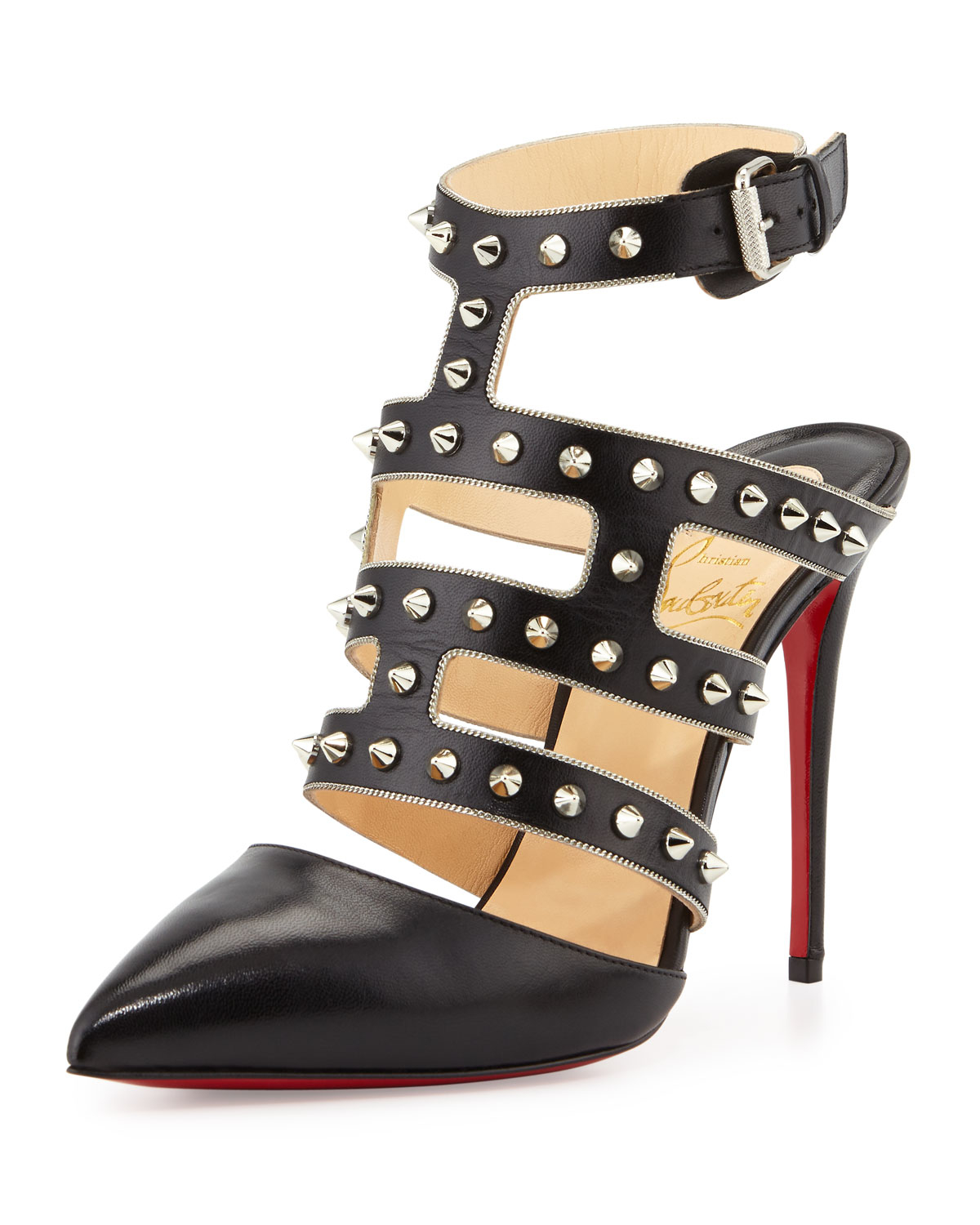 Christian louboutin Tchikaboum Studded Red Sole Pump in Silver ...