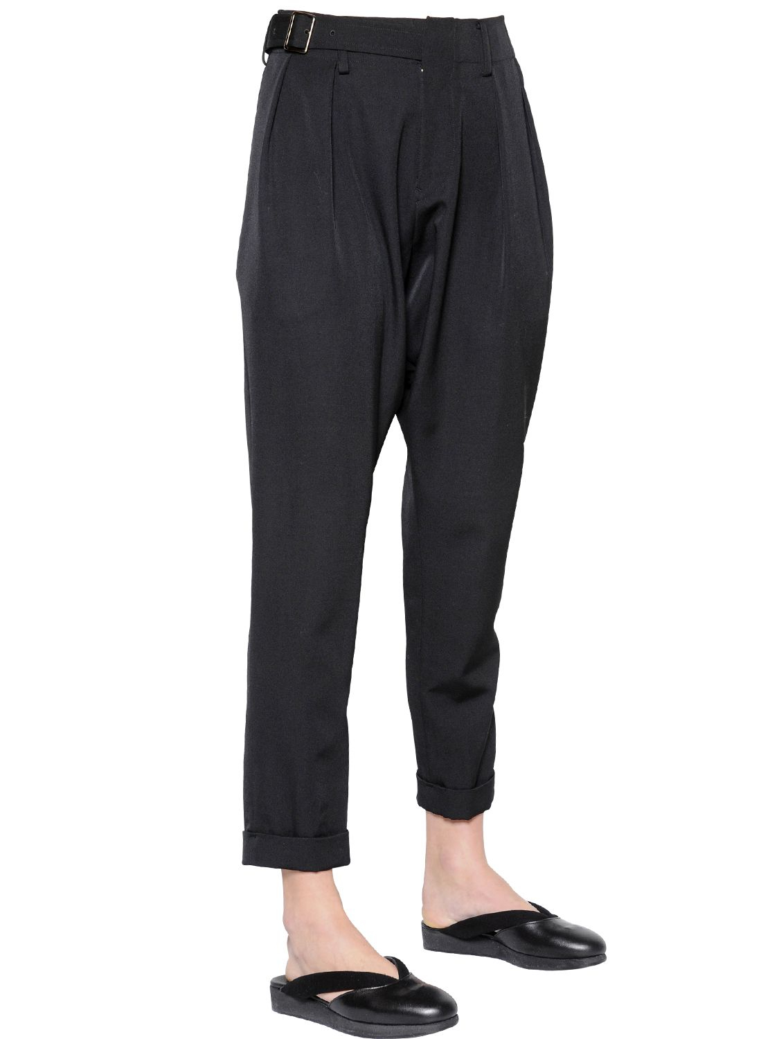 Yohji Yamamoto Wrinkle Wool Gabardine Pants in Black - Lyst