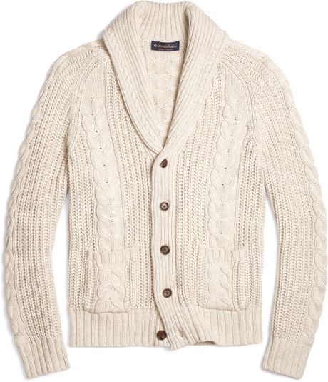 Brooks Brothers Shawl Collar Cable Cardigan in Beige (Cream) | Lyst