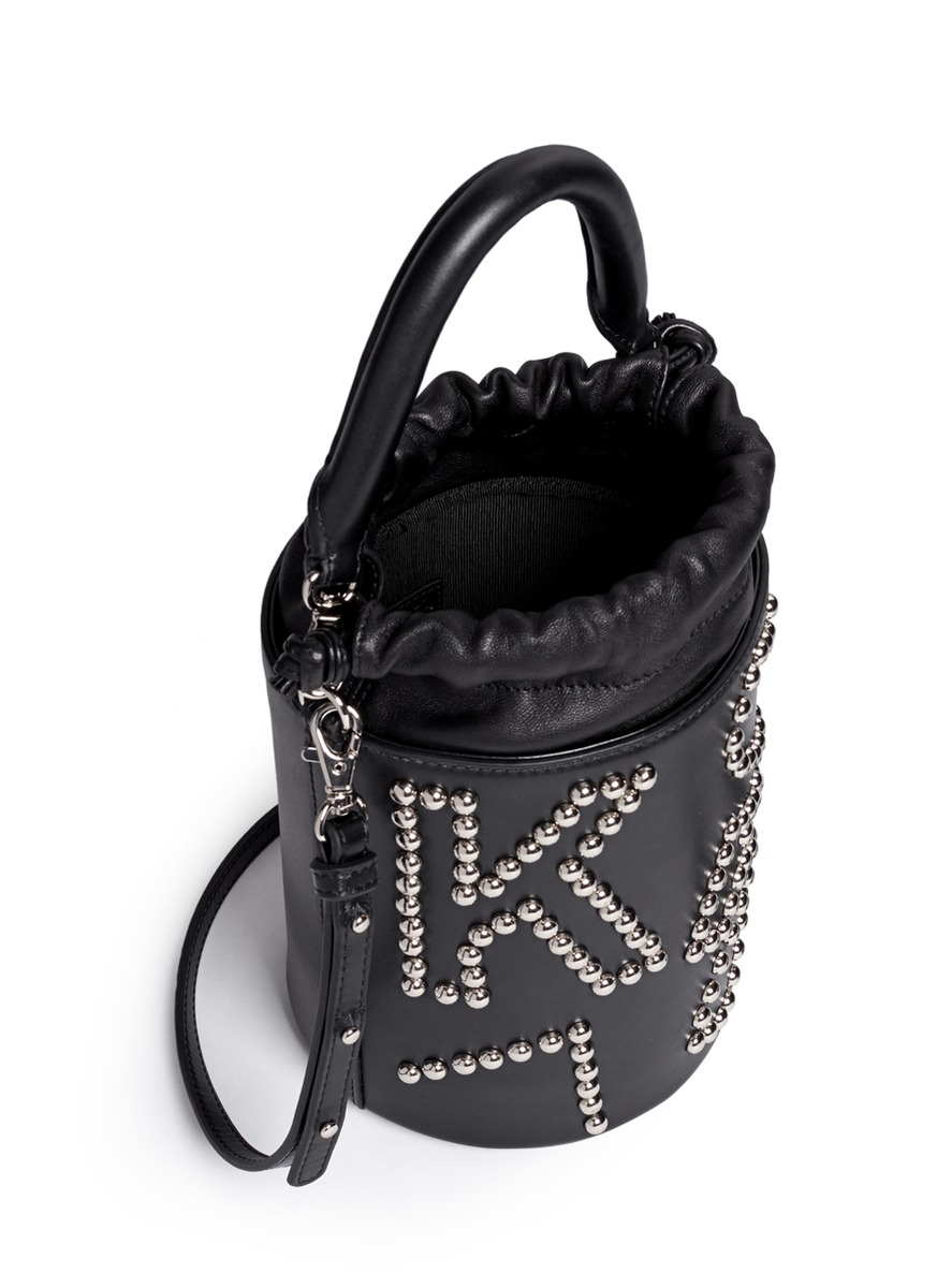 Pedder Red X Kye Stud Leather Bucket Bag in Black - Lyst