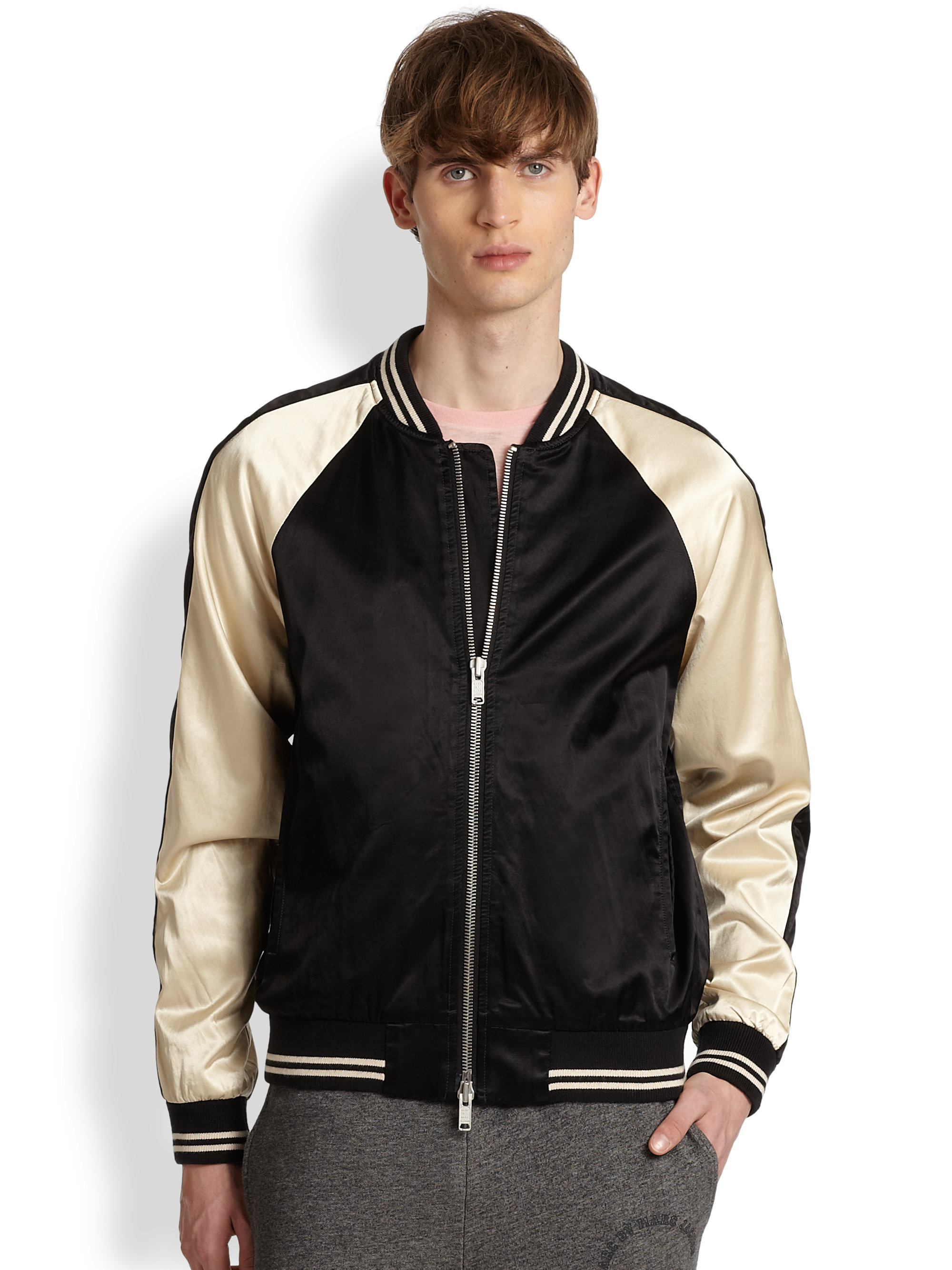 Marc by marc jacobs Washed Satin Bomber Jacket in Black for Men | Lyst