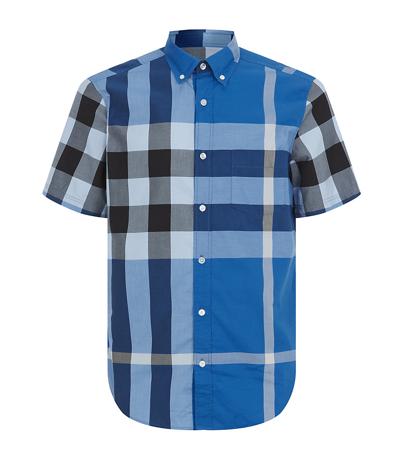 Burberry brit Exploded Check Short Sleeve Shirt in Blue for Men | Lyst