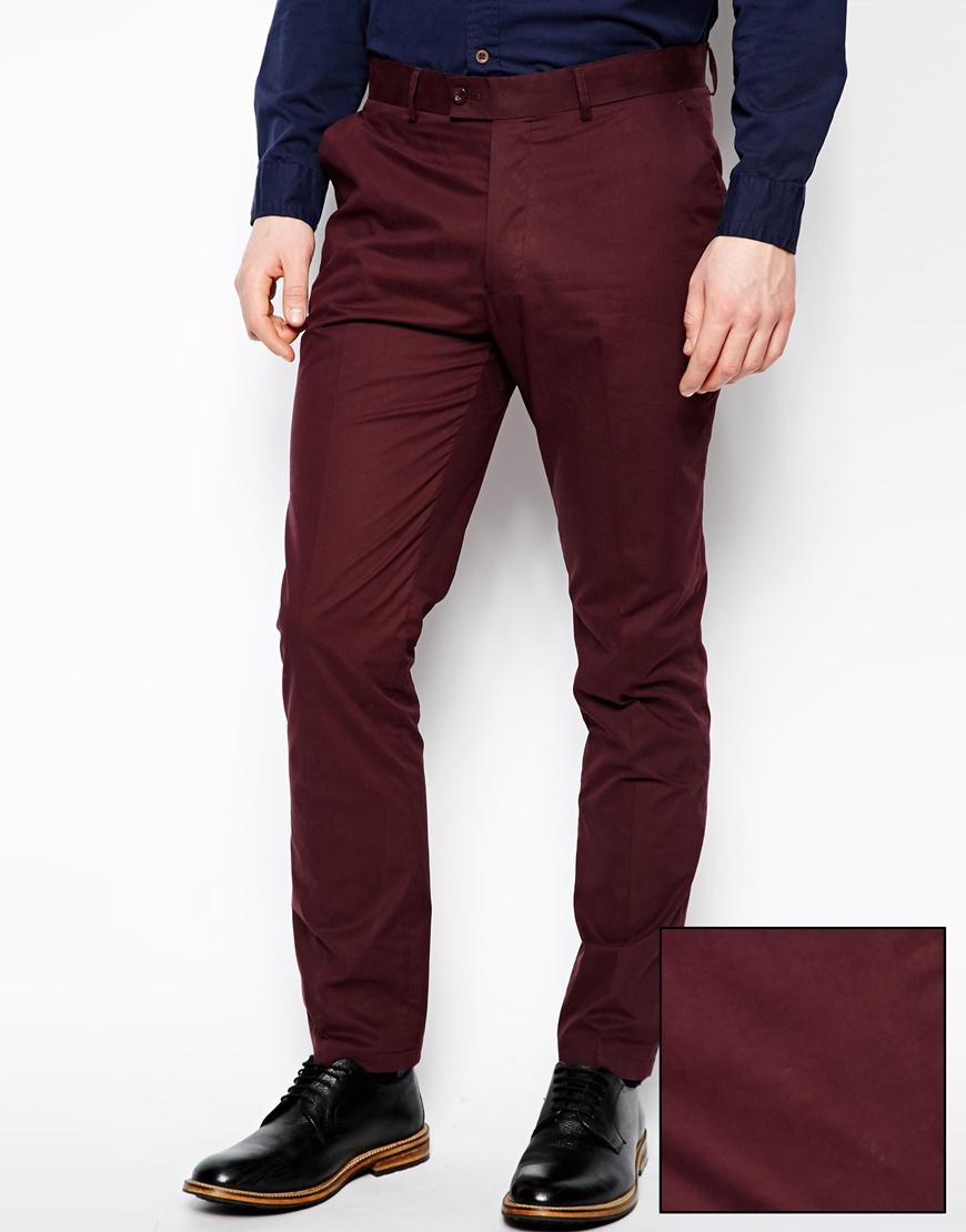 ASOS Slim Fit Suit Pants In Poplin in Burgundy (Red) for Men - Lyst