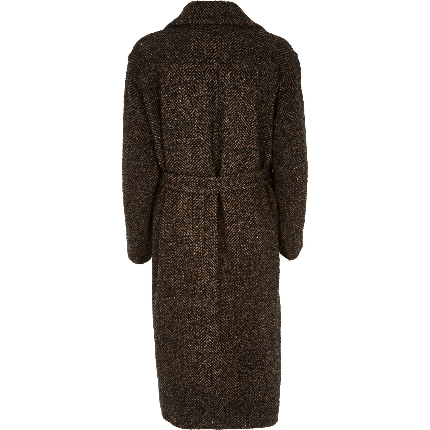River island Brown Herringbone Tweed Long Coat in Brown for Men Lyst