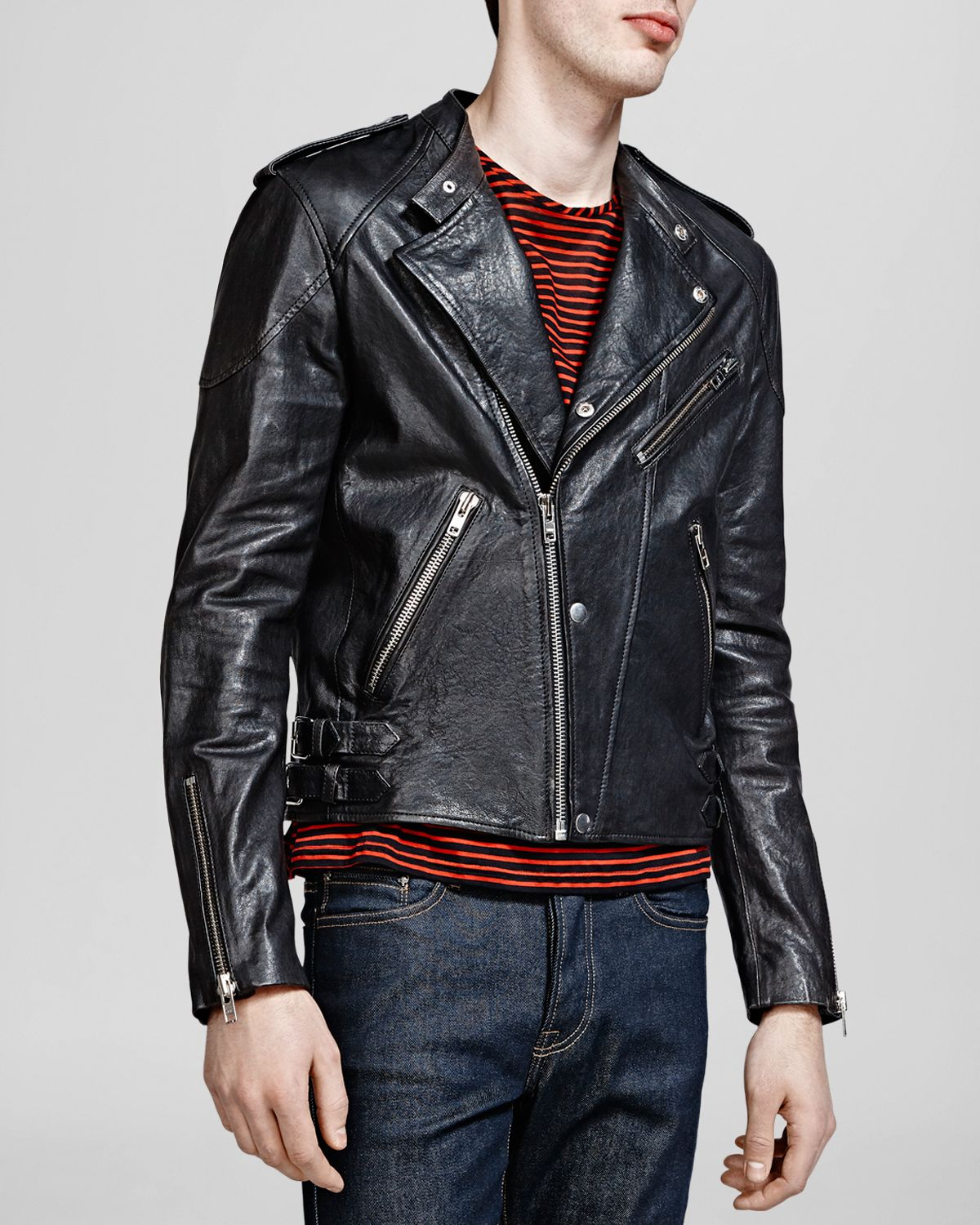 The Kooples Washed Moto Leather Jacket in Black for Men - Lyst