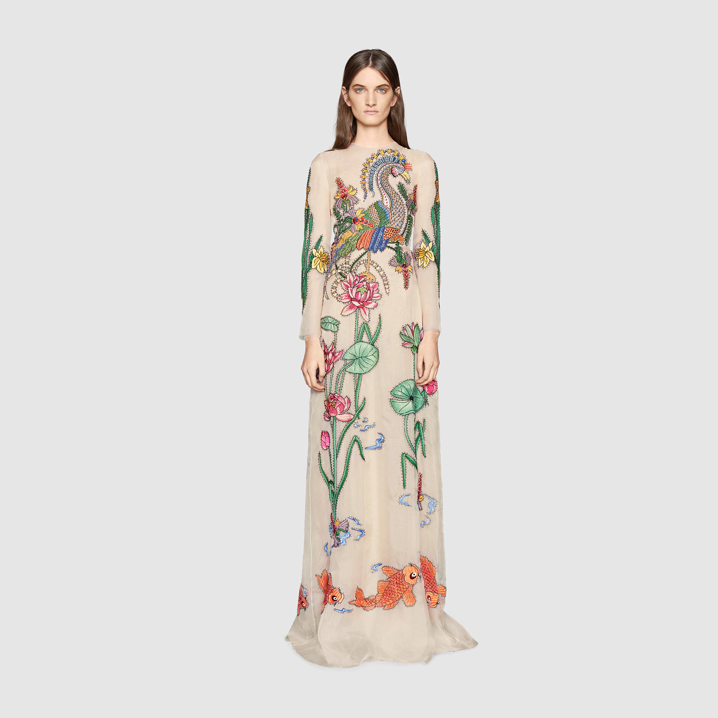 Lyst Gucci Silk Organza Embroidered Gown In White Gallery