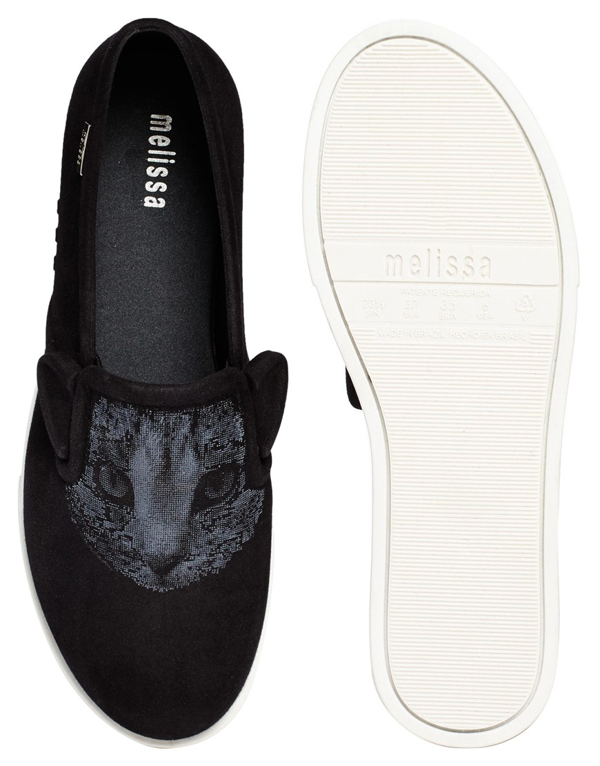 Lyst Melissa Cat Print and Ears Black Slip On Shoes in Black