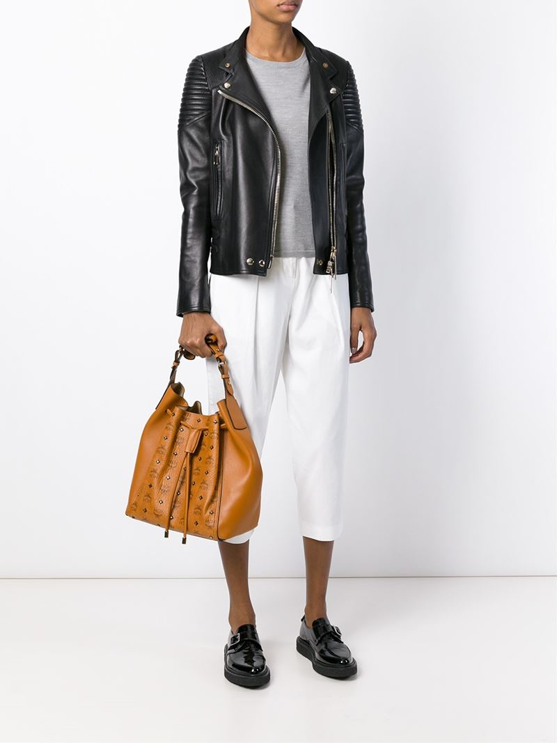 Mcm gold visetos drawstring medium cognac new arrivals
