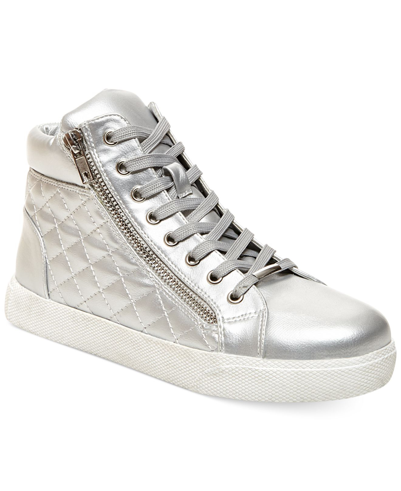 Steve Madden Decaf Hightop Quilted Platform Sneakers in Silver