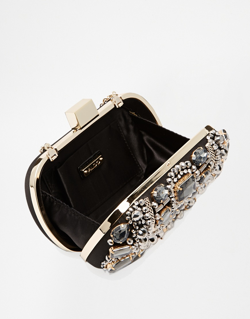 ALDO Beaded Box Clutch With Chain Shoulder Strap in Black - Lyst