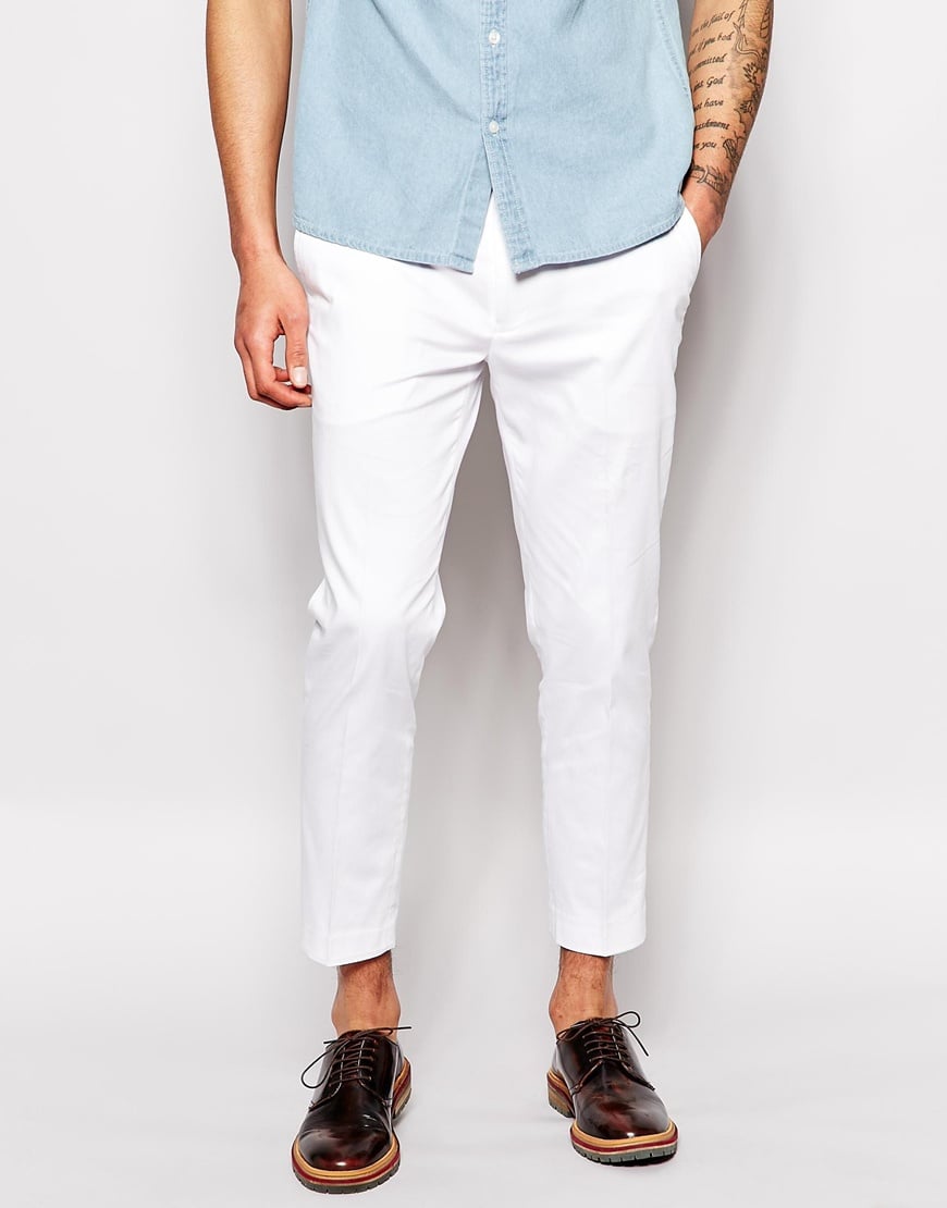ASOS Skinny Smart Cropped Trousers In Cotton Sateen in White for Men | Lyst