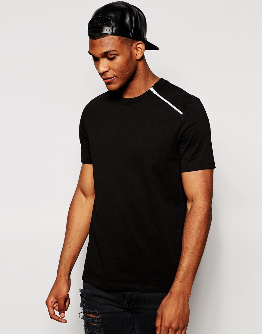 ASOS T-shirt With Zip Shoulder In Relaxed Skater Fit in Black for Men | Lyst