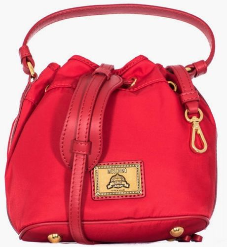 Moschino Mini Red Nylon And Leather Tote Bag in Gold (red)
