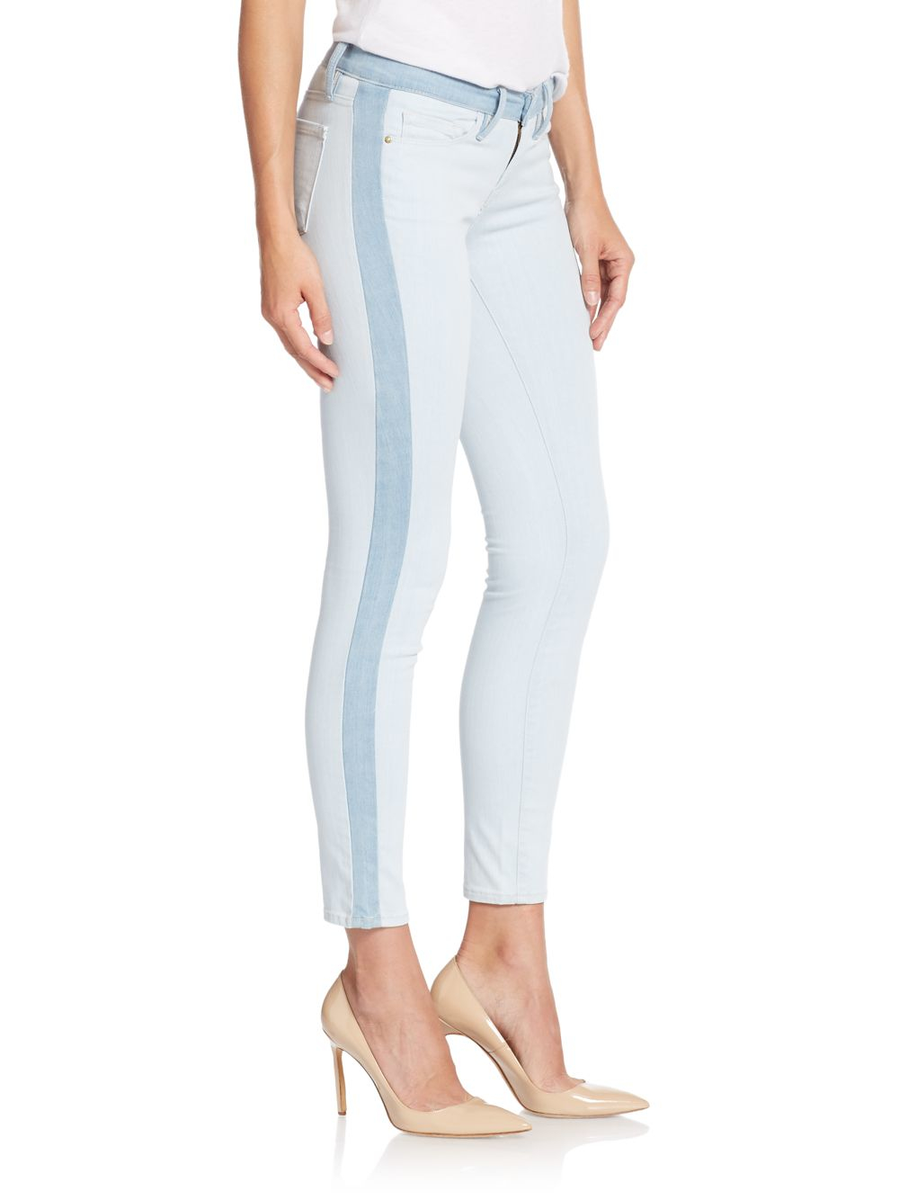 Lyst Frame Le Skinny Side Stripe Jeans in Blue
