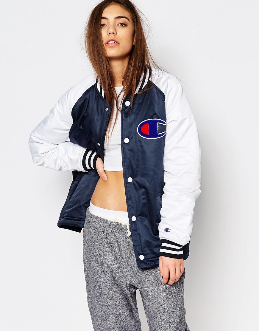 champion contrast sleeve bomber jacket with back logo in