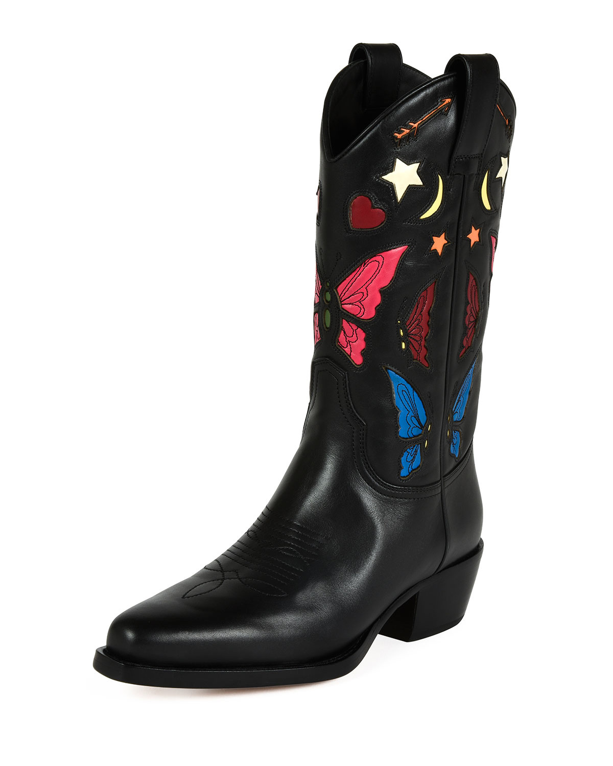 Lyst - Valentino Butterfly-Embroidered Western Boots in Black