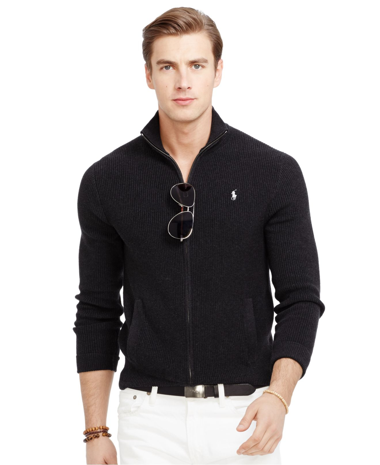 Polo Ralph Lauren Cotton Lightweight Full-zip Sweater in Black for Men ...