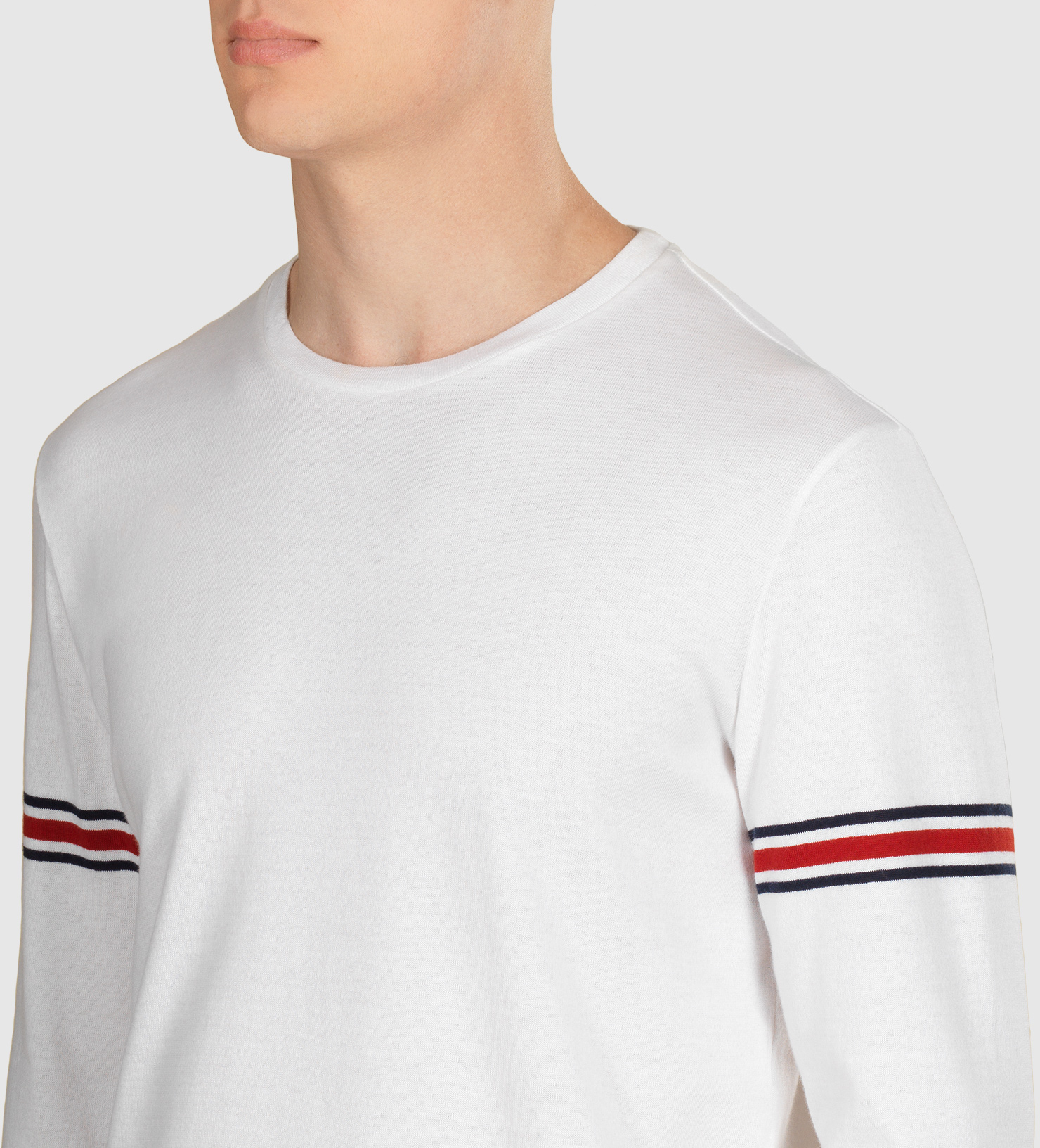 Lyst - Gucci Cotton Jersey Web Long Sleeve T-shirt in Gray for Men