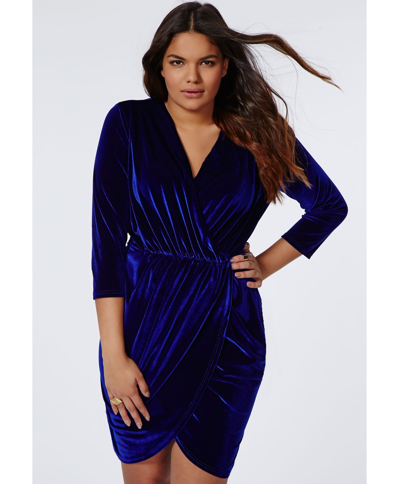 Size Velvet Wrap Dress Cobalt Blue ...
