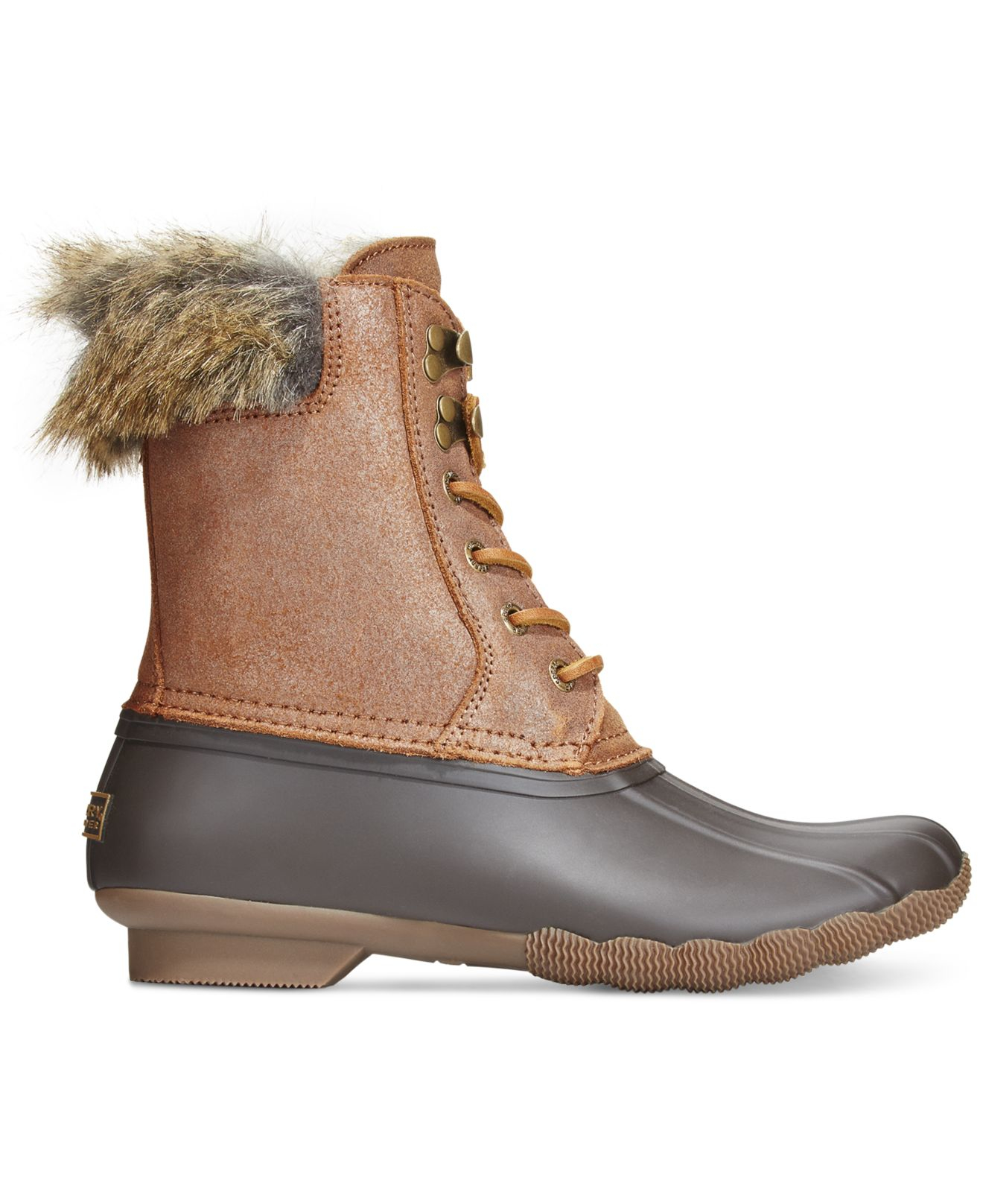 white and tan sperry duck boots