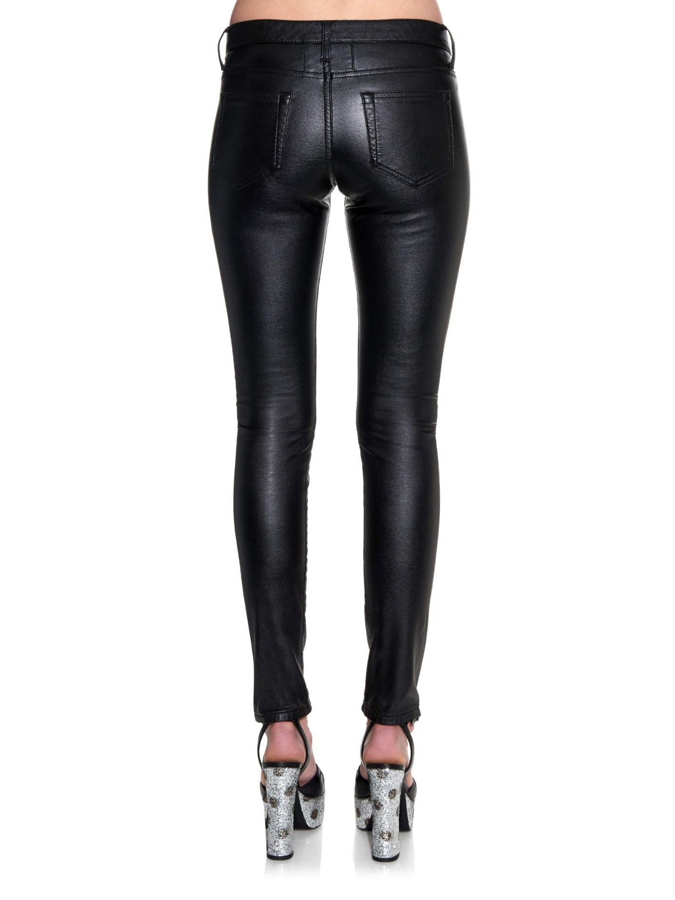 Saint Laurent Low-Rise Skinny Faux-Leather Trousers in Black - Lyst