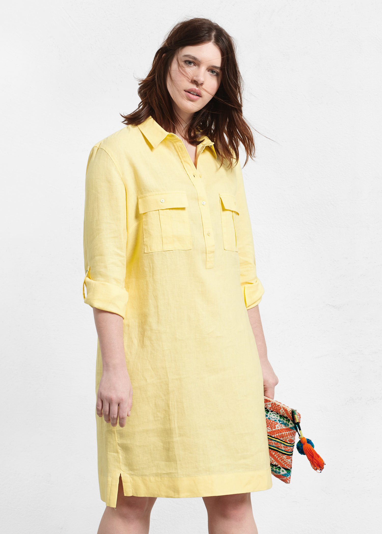yellow linen shirt dress