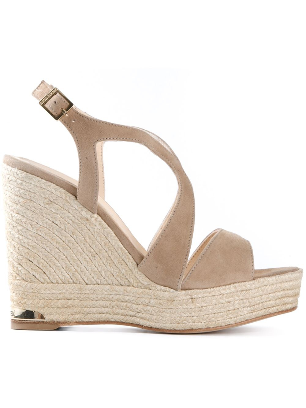 Paloma barceló Buckled Wedge Sandals in Beige (nude & neutrals) | Lyst