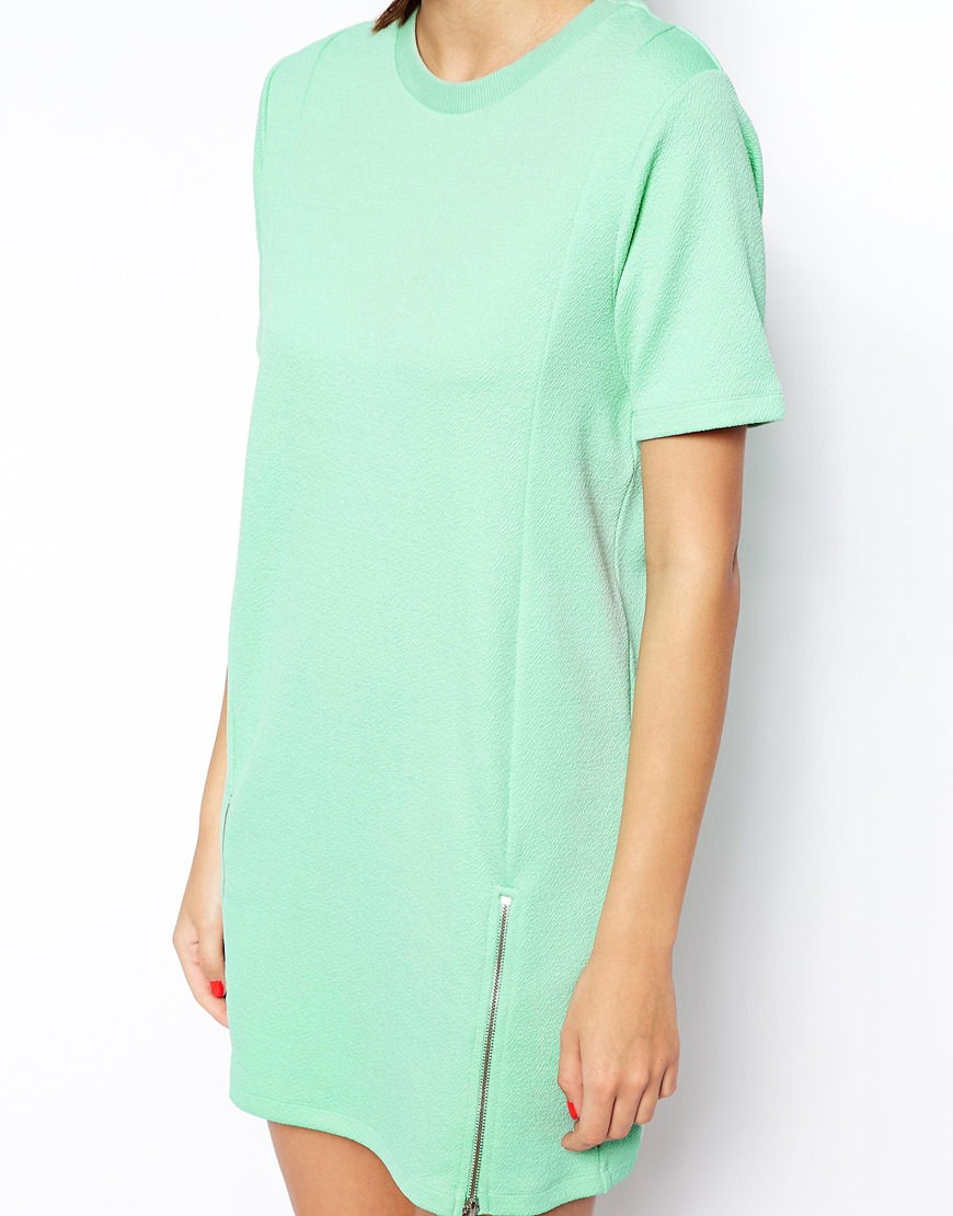 ASOS TShirt Dress With Zip Front Detail in Mint (Green) Lyst
