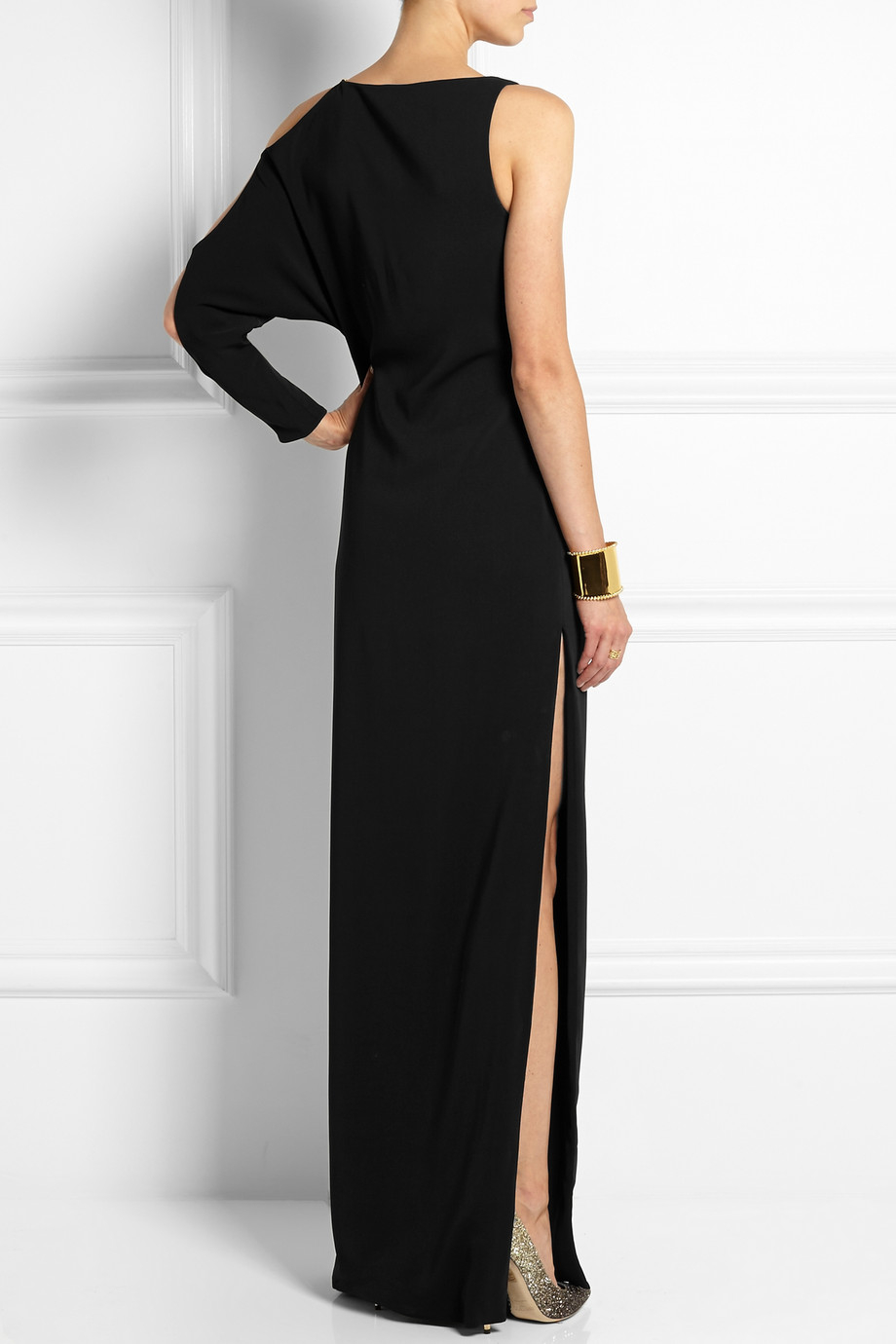 Lyst - Halston Asymmetric Cutout Jersey-Crepe Gown in Black