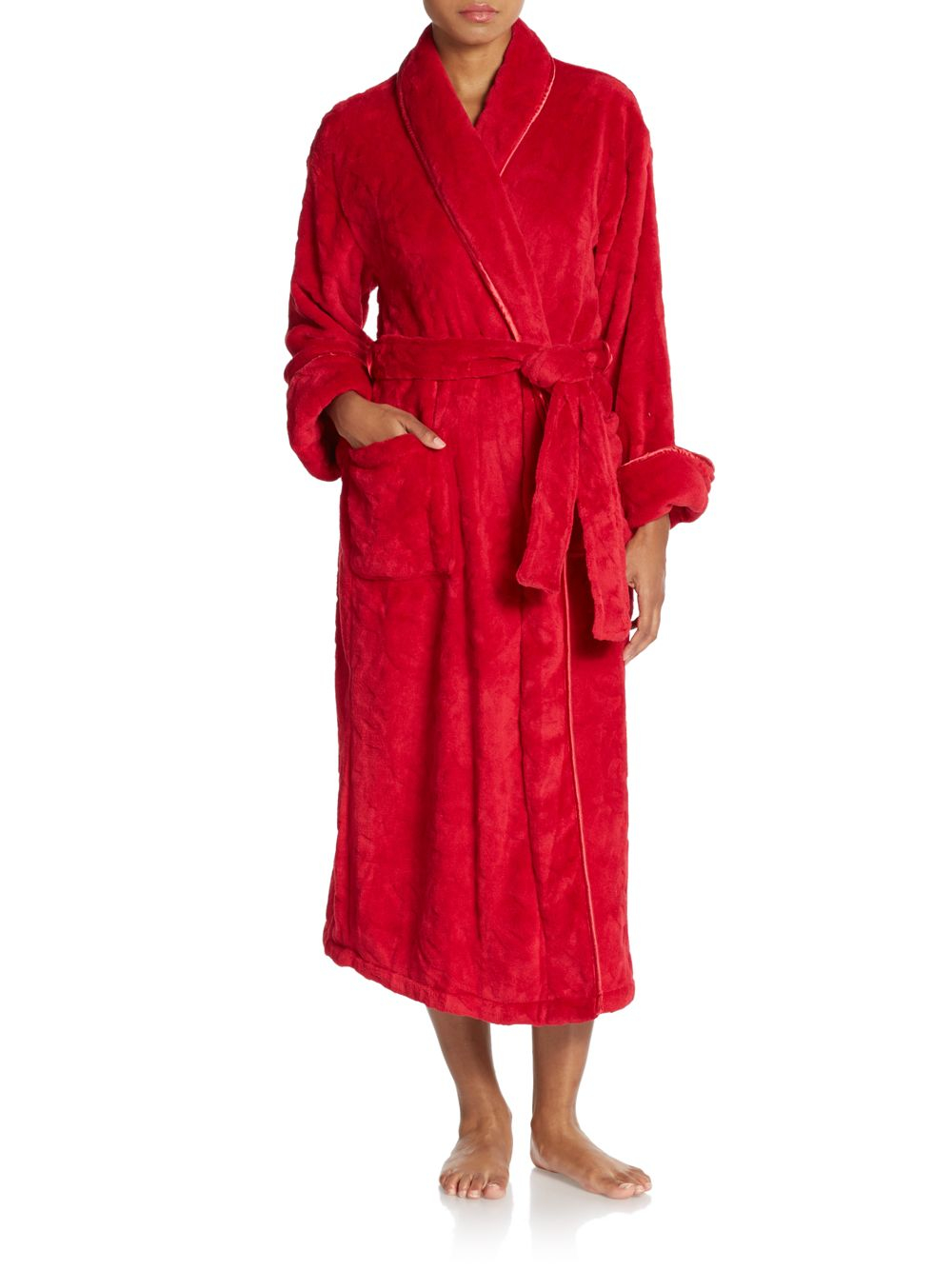 Natori Satin-trimmed Robe in Red (crimson red) | Lyst