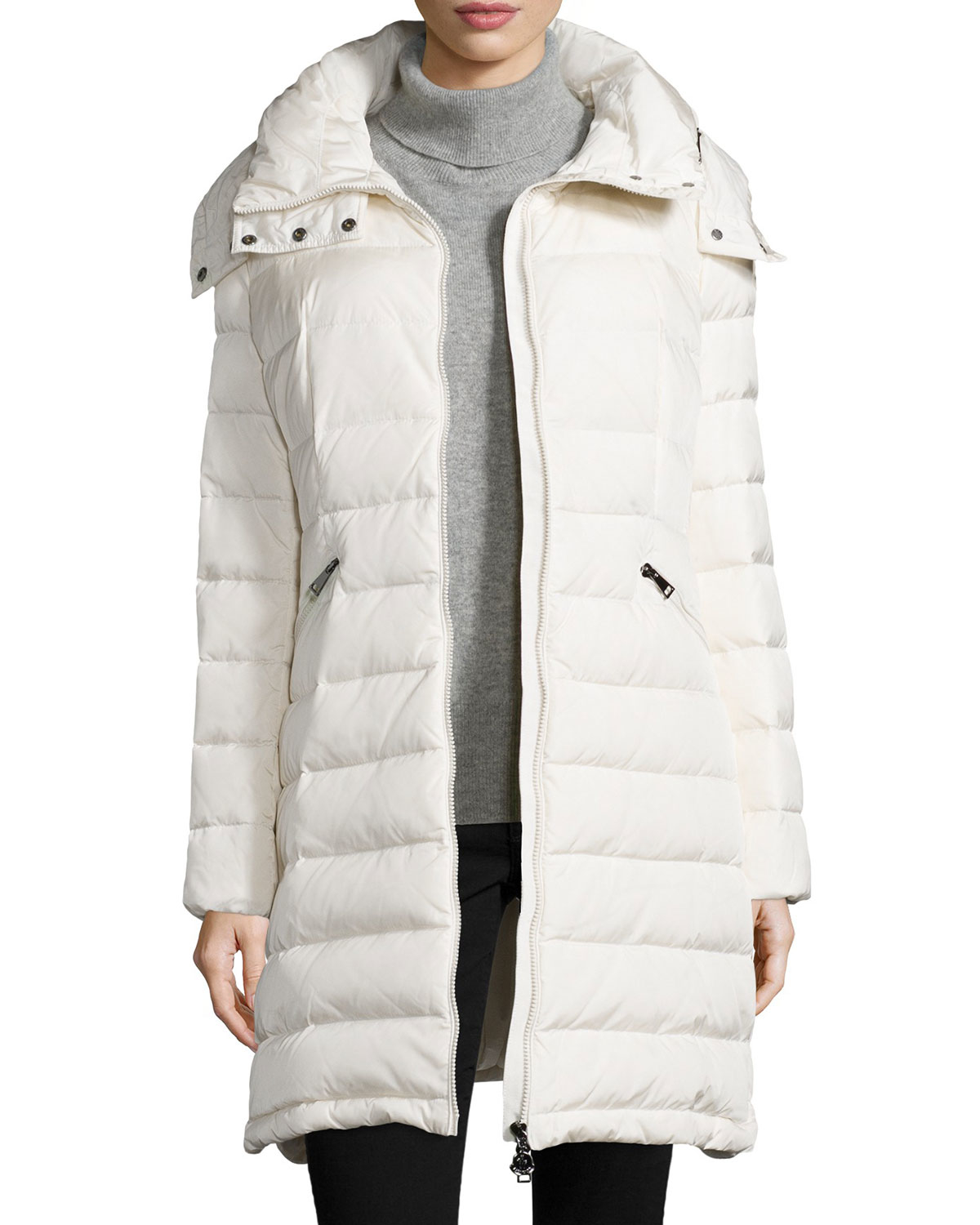 Moncler Flammette Stripe-quilted Mid-length Puffer Coat in White | Lyst