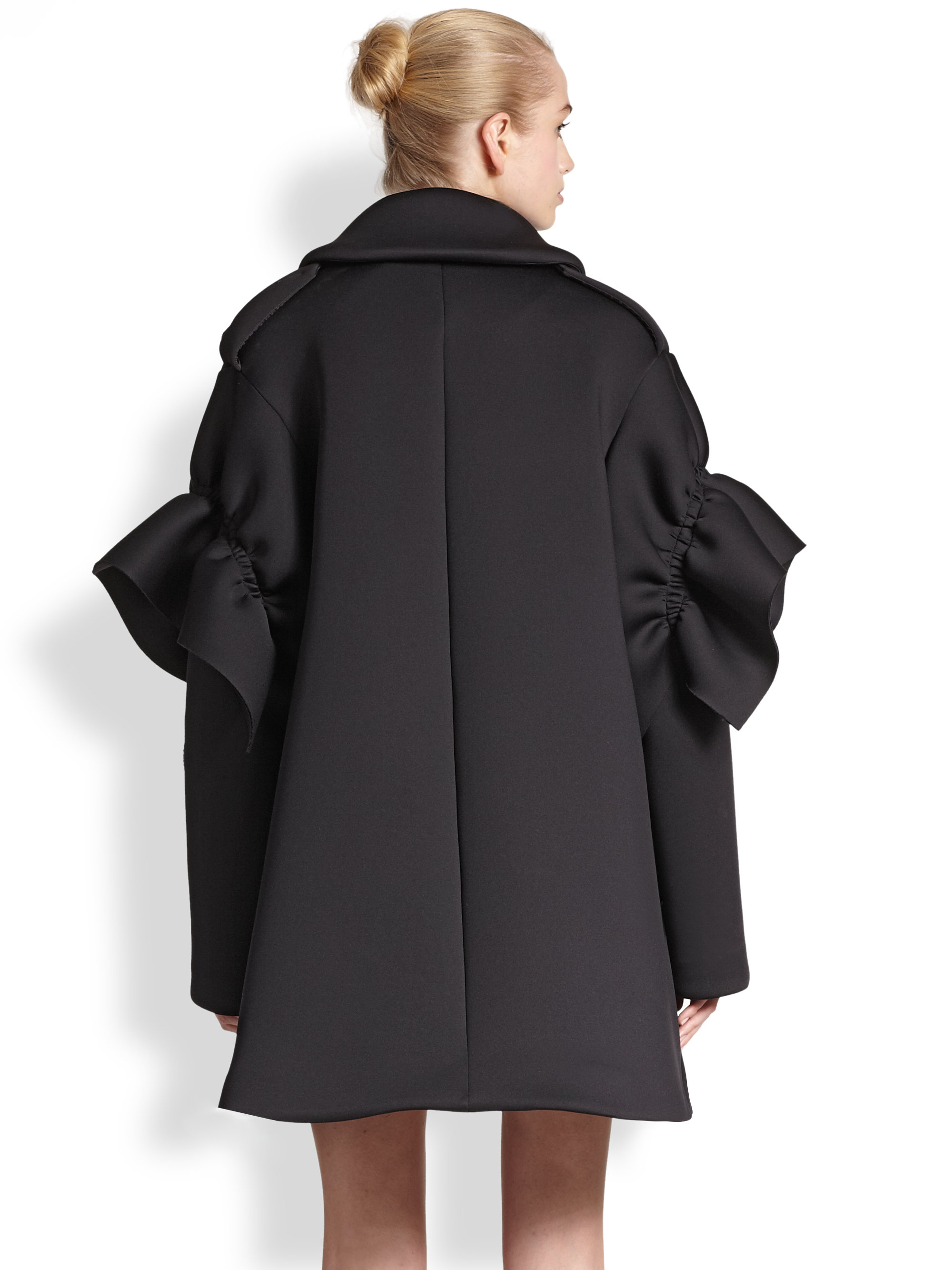 Simone Rocha Ruched-Shoulder Scuba Coat in Black | Lyst