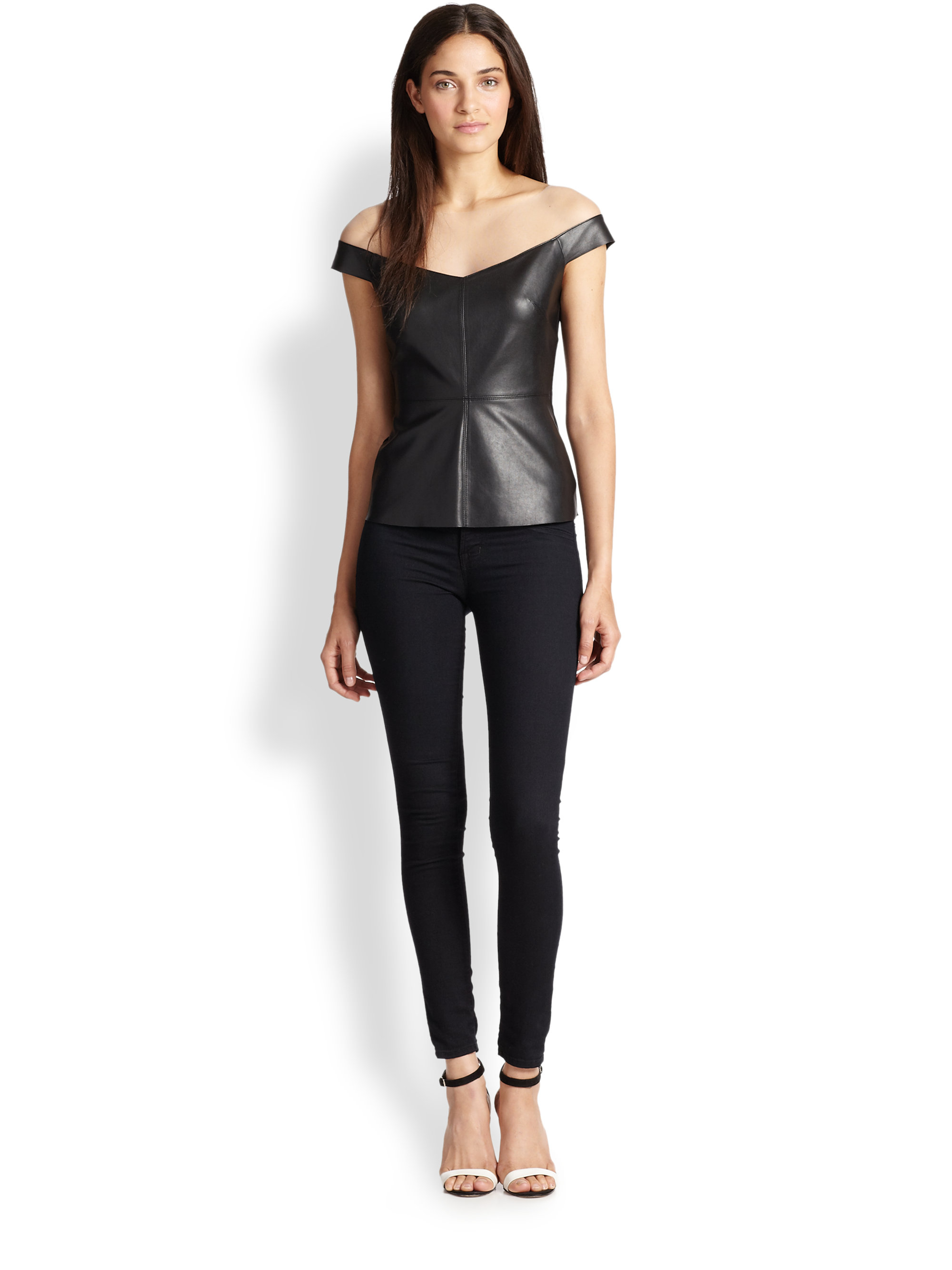 Bailey 44 Fixation SheerYoke Faux LeatherFront Top in Black Lyst