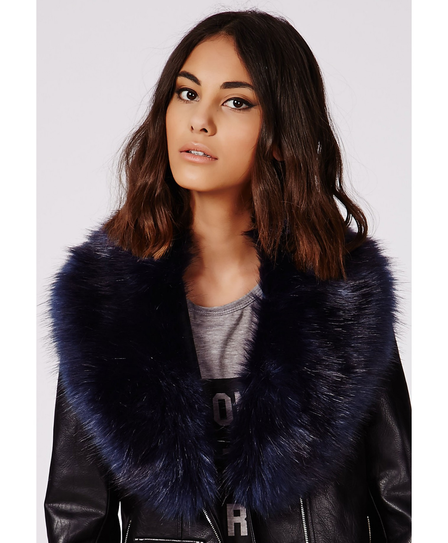 navy faux fur stole