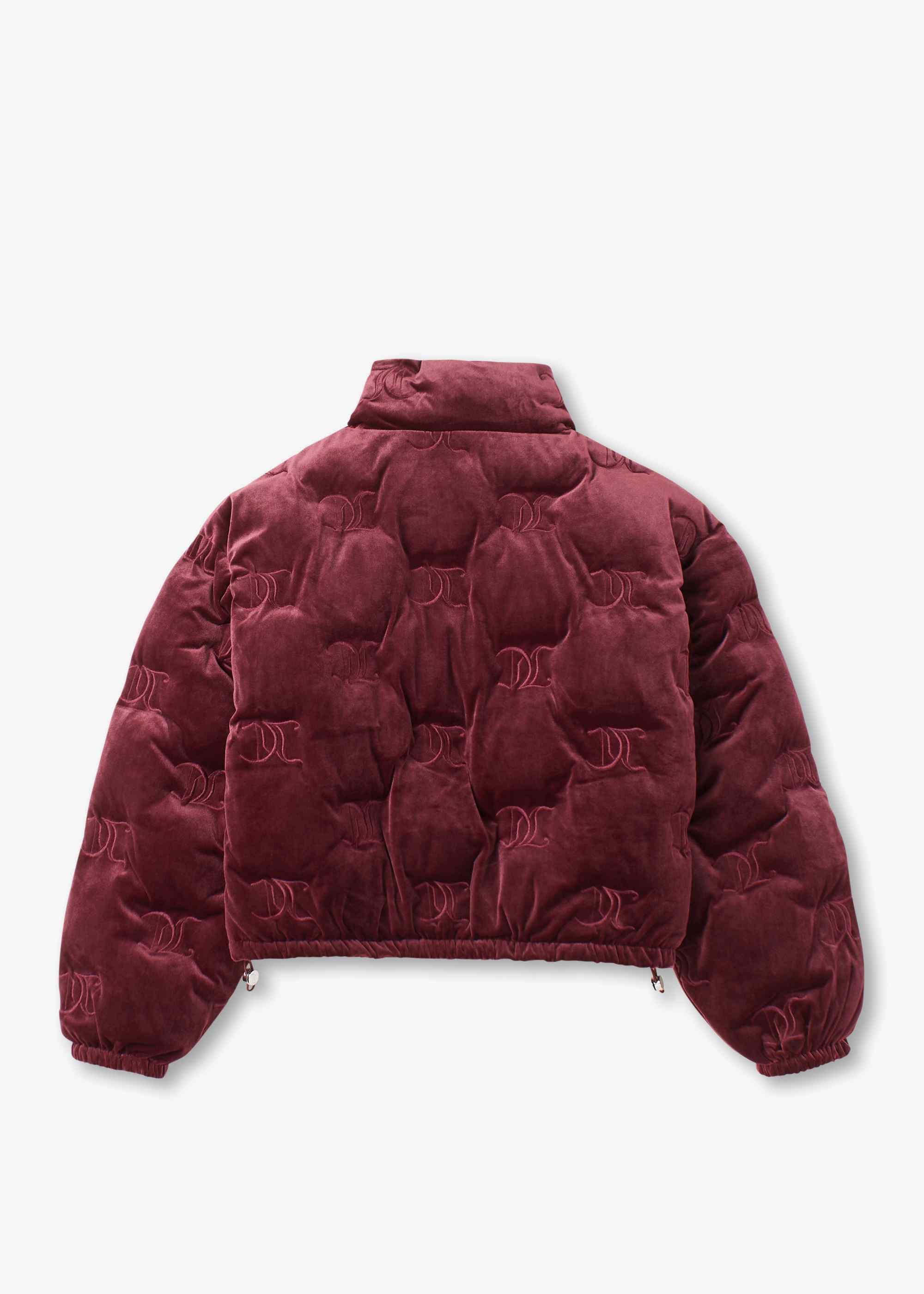 Juicy Couture S Madeline Monogram Velour Puffer Jacket in Red