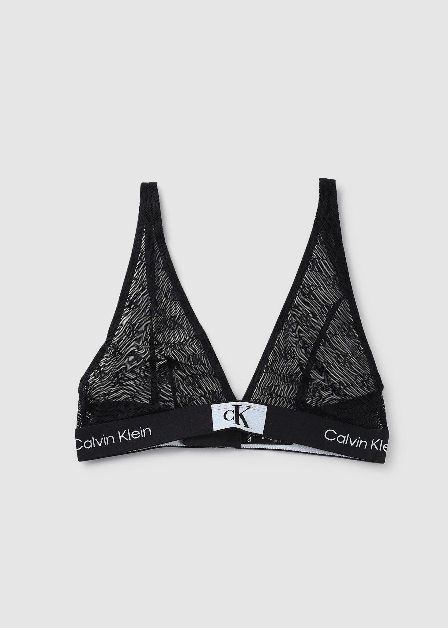 Calvin Klein 1996 Logo Lace Triange Bra in Black | Lyst