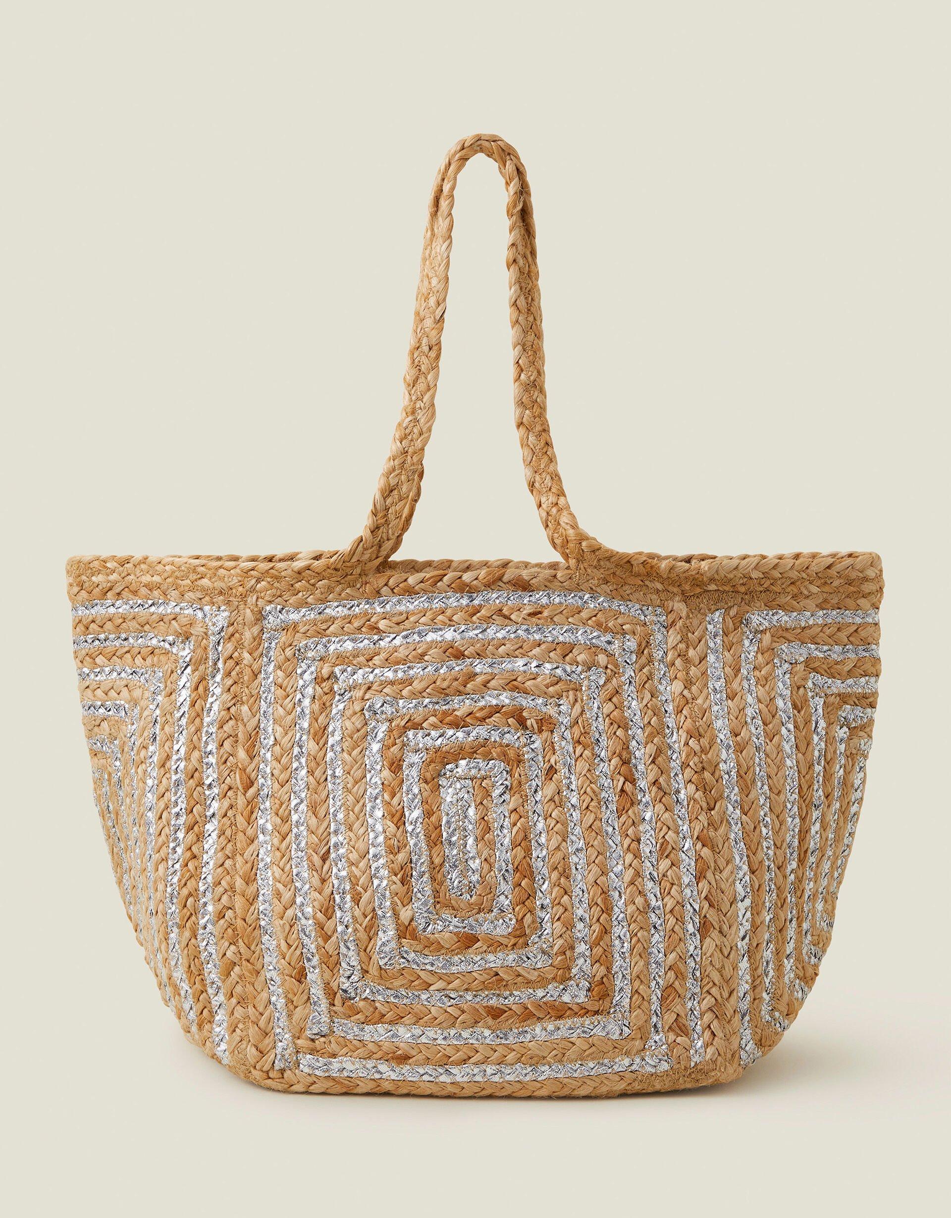 Accessorize Brown silver Metallic Jute Beach Bag in Natural Lyst UK