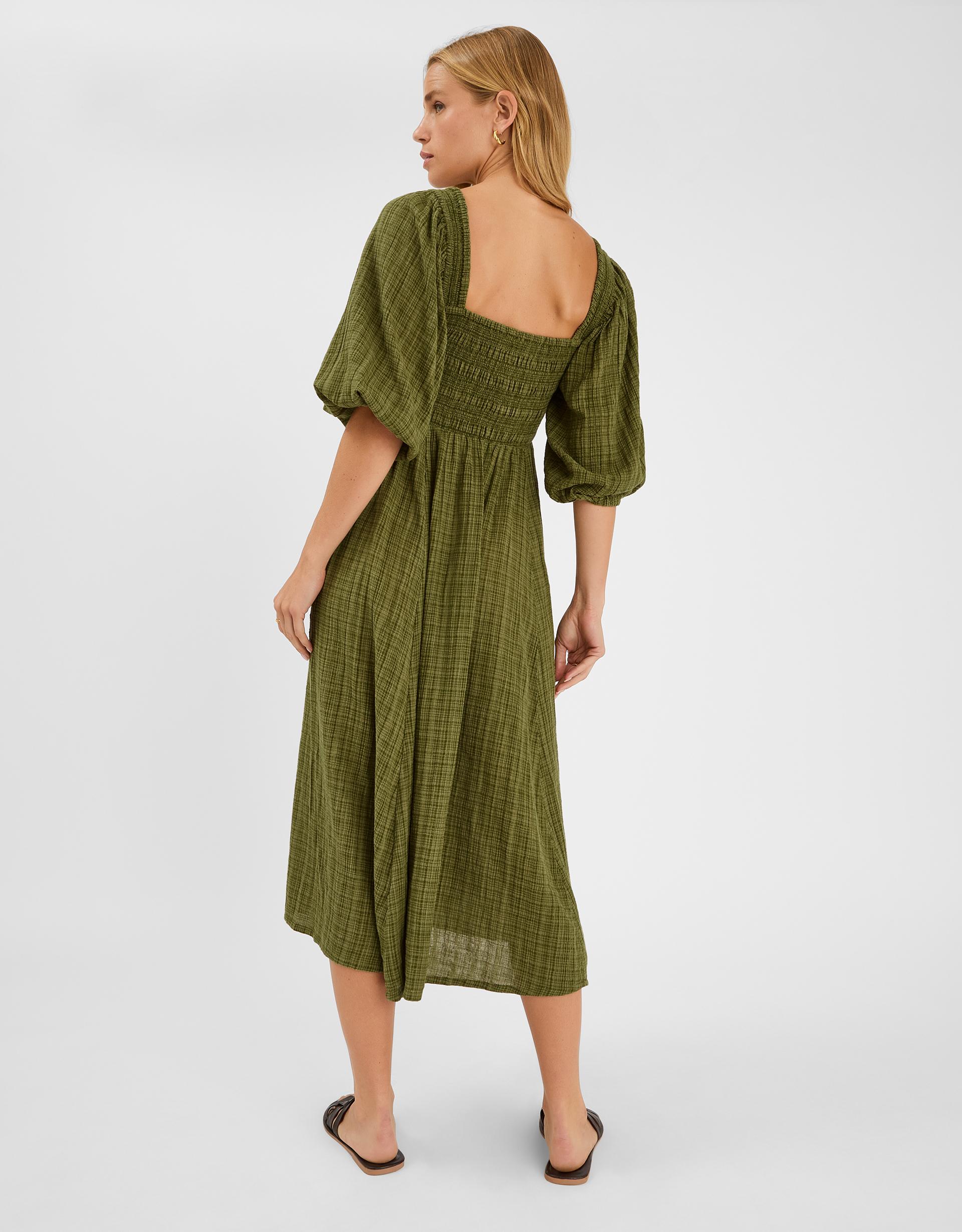 Accessorize Checked Cotton Puff Sleeve Smocked Midi Dress in Green | Lyst UK Accessorize Checked Cotton Puff Sleeve Smocked Midi Dress in Green | Lyst UK