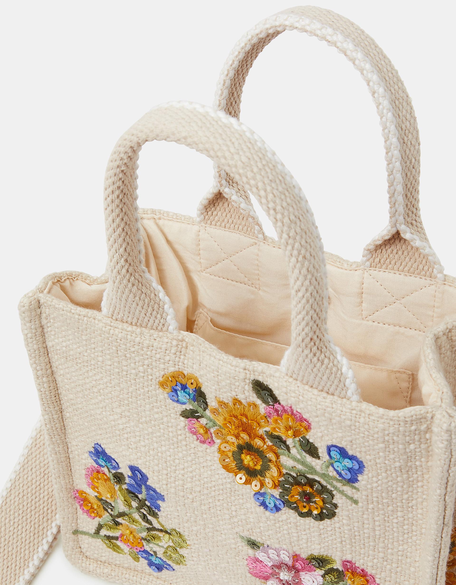 Accessorize Mini Floral Embroidered Woven Handbag in Blue | Lyst UK
