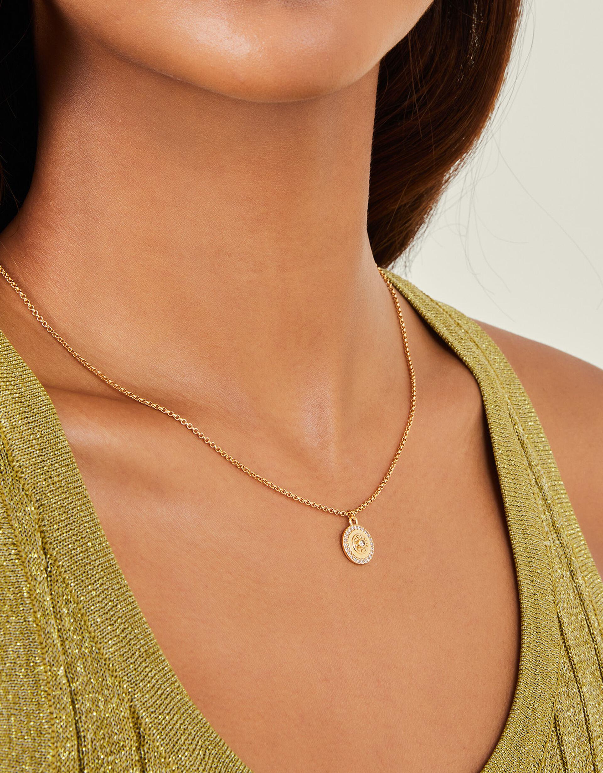Accessorize 14ct Gold plated Disc Pendant Necklace in Natural