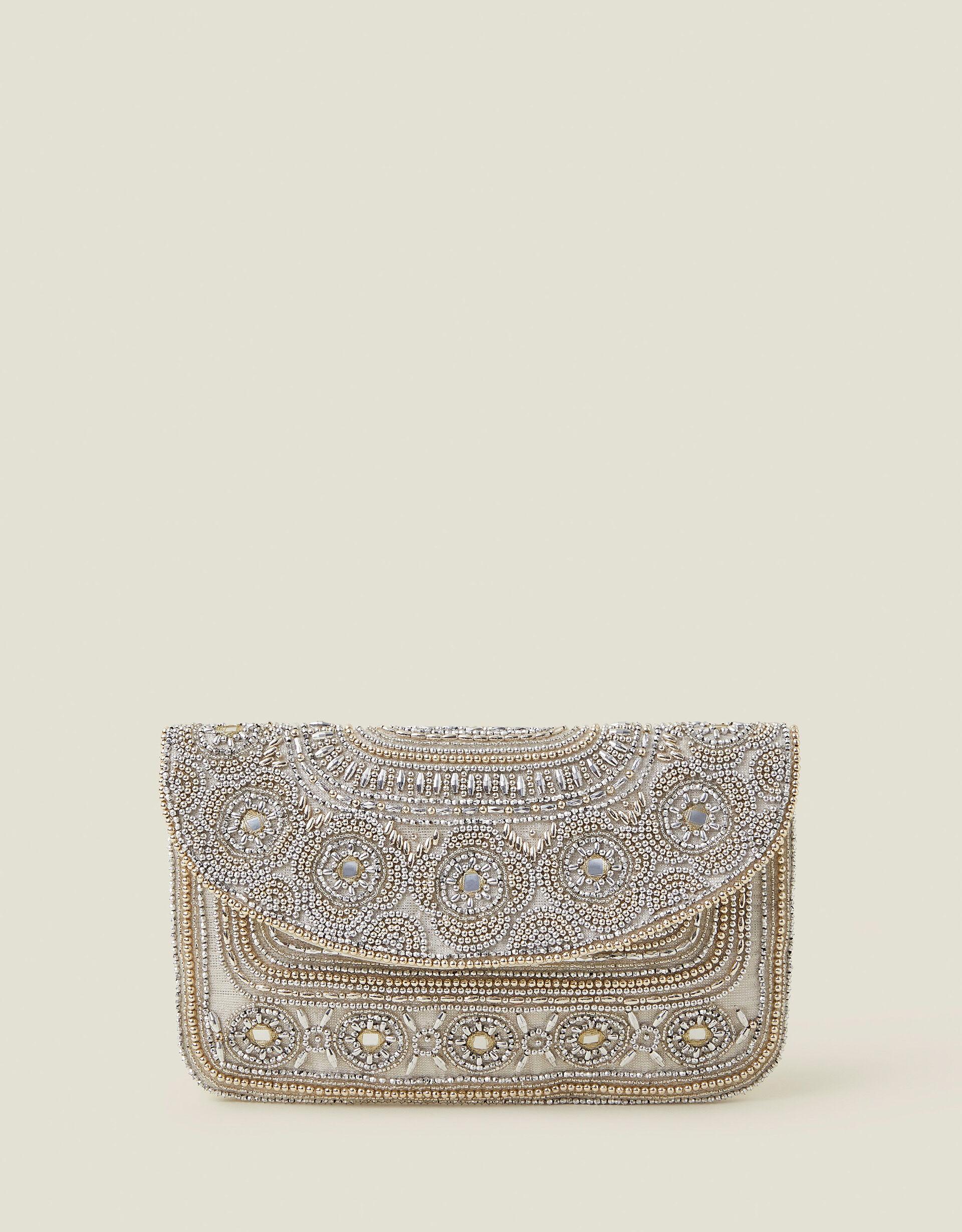 Mrs Bag Accessorize Accessorize Silver Beaded Clutch Bag In Grey